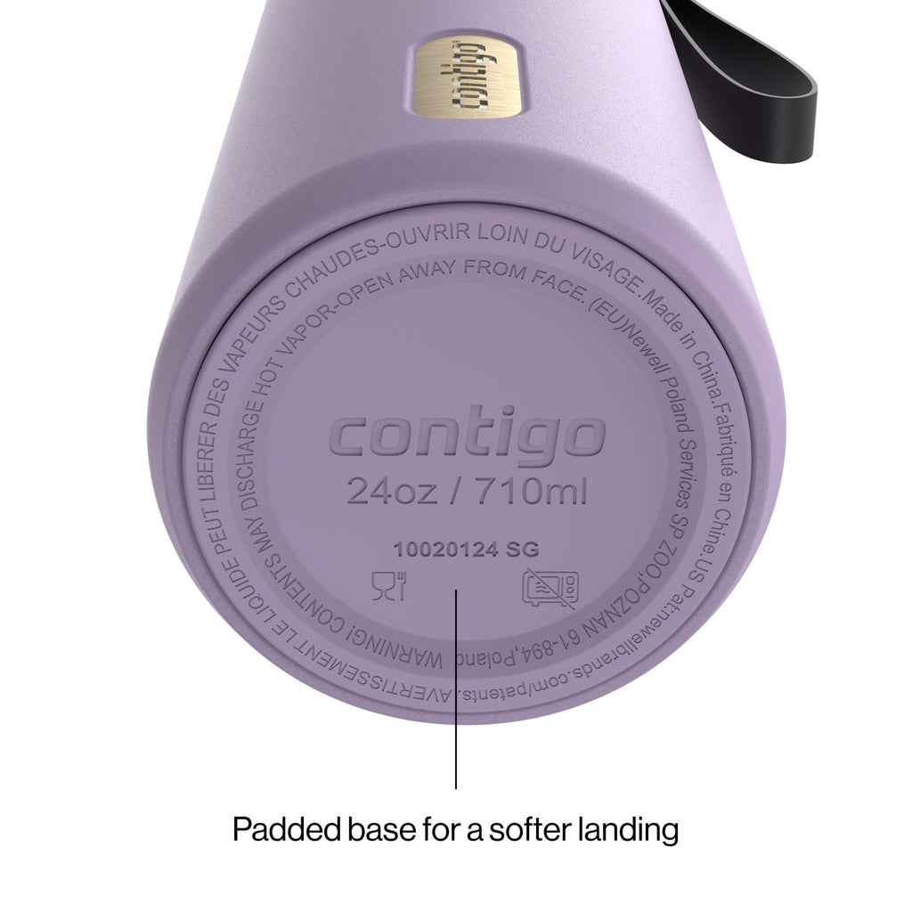 Contigo AutoSeal Leakproof Stainless Steel Reusable Water Bottle Tumbler with Carrying Strap, Cream/Champagne, 24 oz C019J