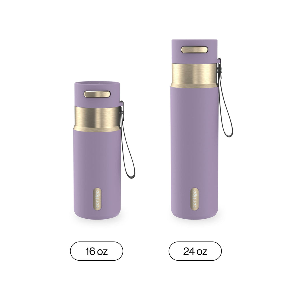 Contigo AutoSeal Leakproof Stainless Steel Reusable Water Bottle Tumbler with Carrying Strap, Cream/Champagne, 24 oz C019J