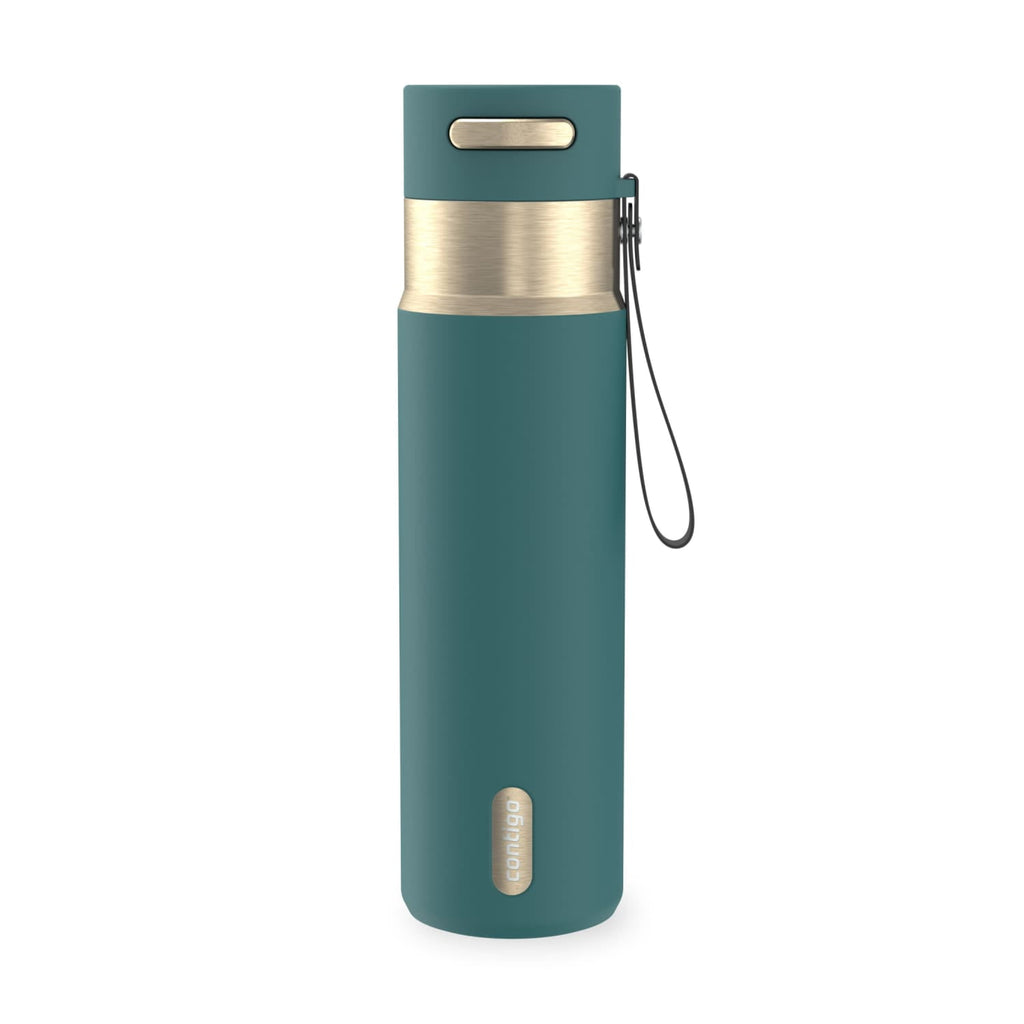 Contigo AutoSeal Leakproof Stainless Steel Reusable Water Bottle Tumbler with Carrying Strap, Cream/Champagne, 24 oz C019J