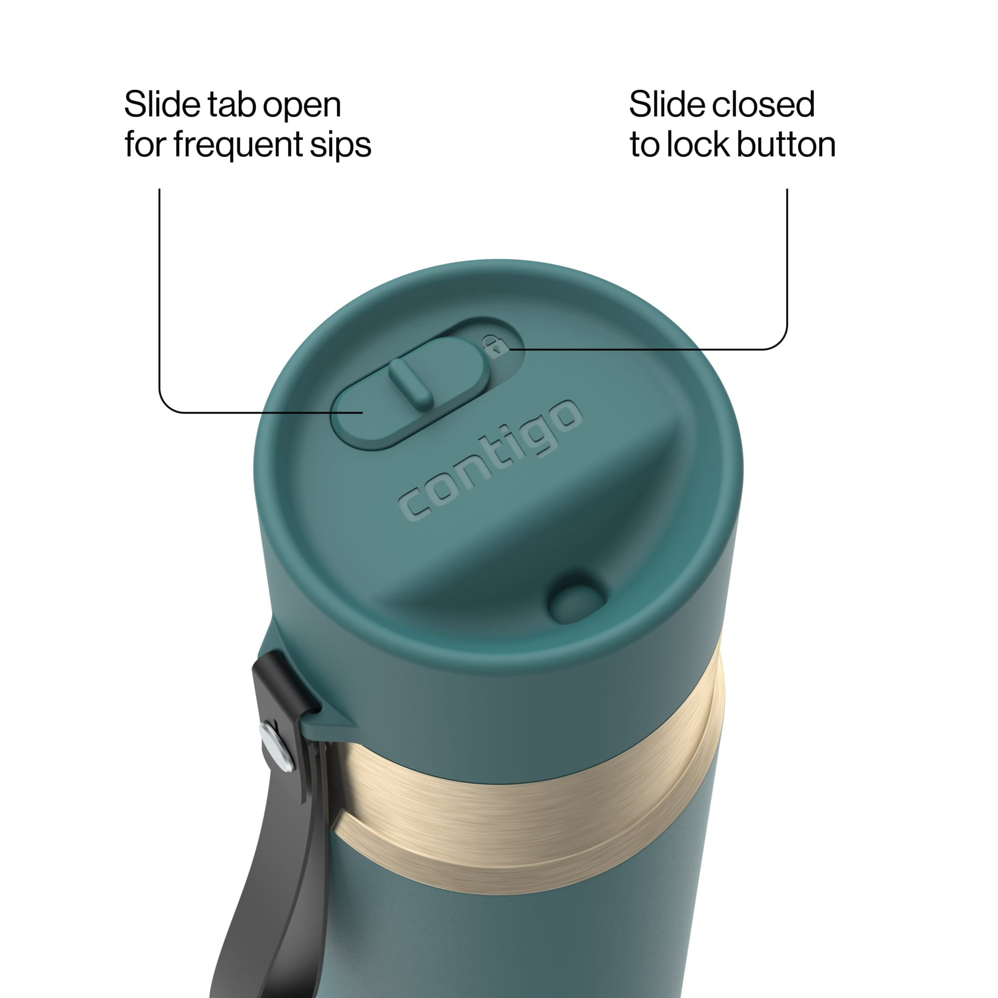 Contigo AutoSeal Leakproof Stainless Steel Reusable Water Bottle Tumbler with Carrying Strap, Cream/Champagne, 24 oz C019J