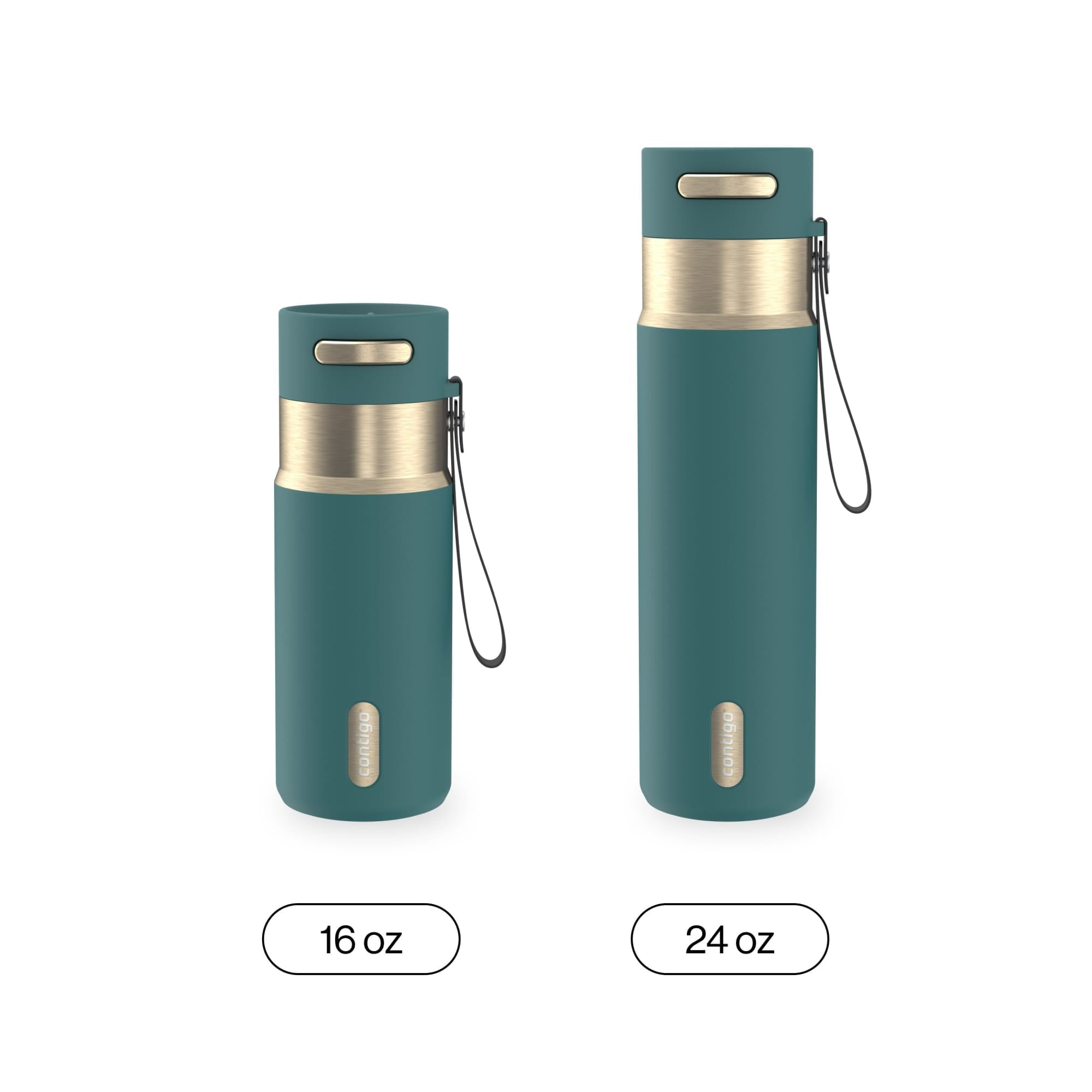 Contigo AutoSeal Leakproof Stainless Steel Reusable Water Bottle Tumbler with Carrying Strap, Cream/Champagne, 24 oz C019J