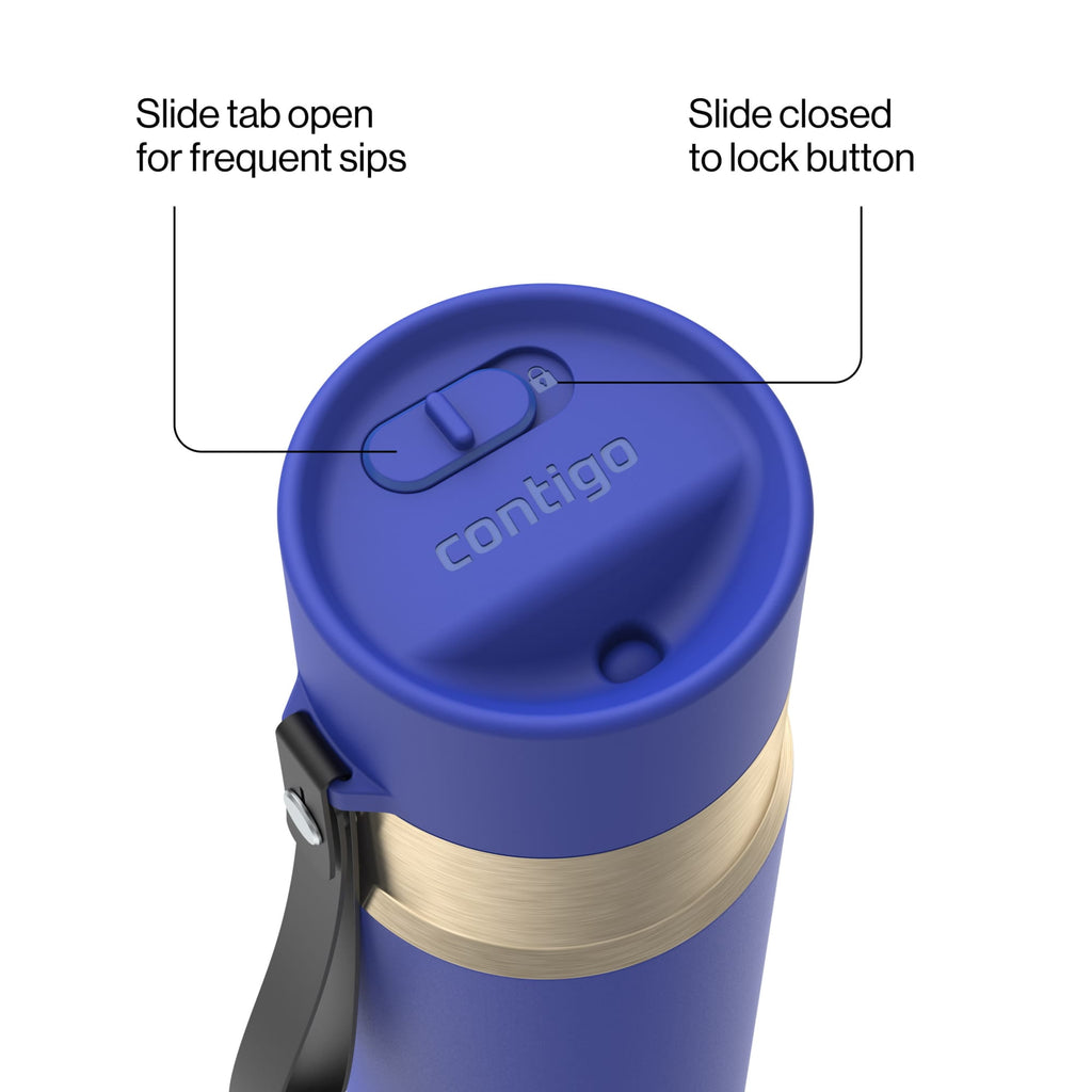 Contigo AutoSeal Leakproof Stainless Steel Reusable Water Bottle Tumbler with Carrying Strap, Cream/Champagne, 24 oz C019J