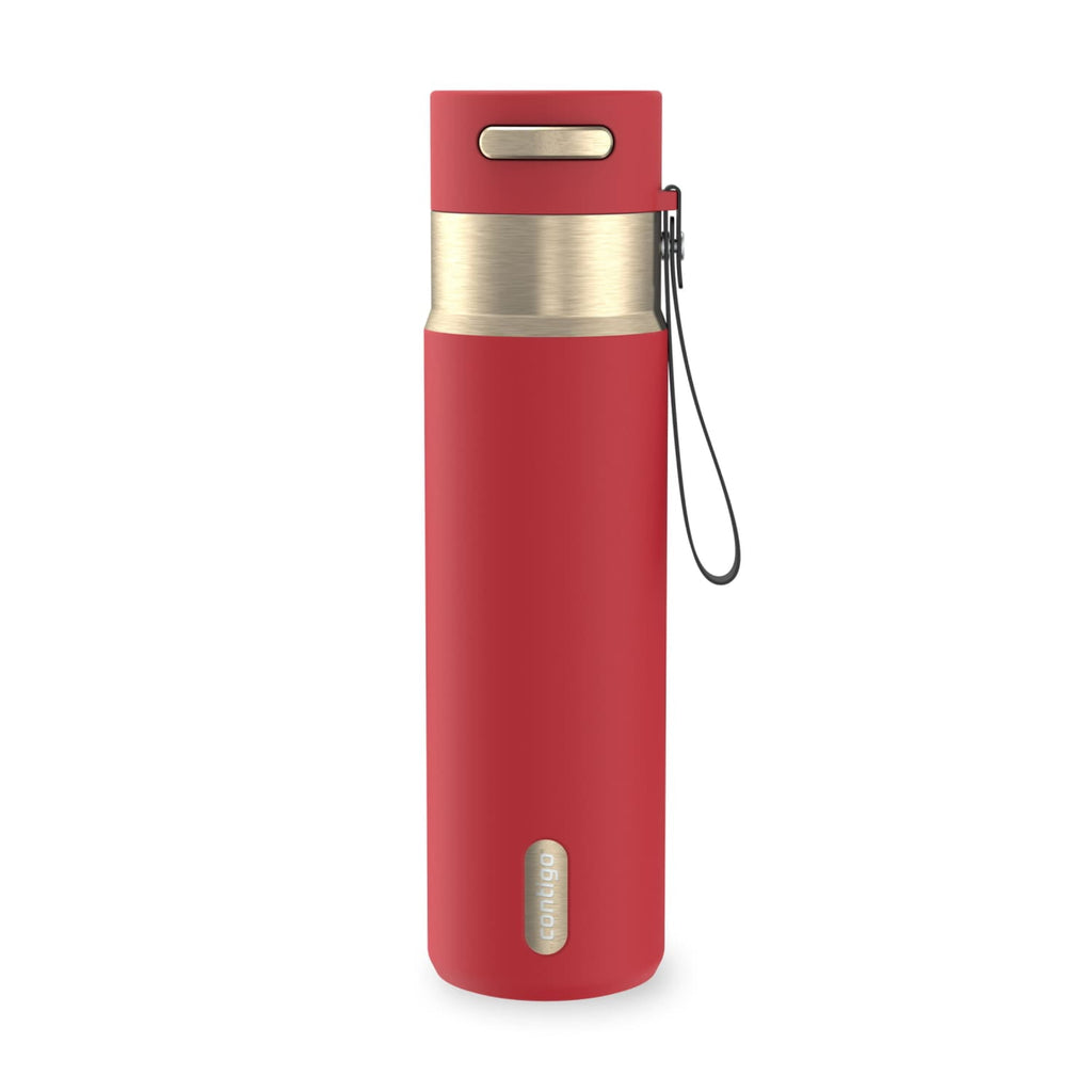 Contigo AutoSeal Leakproof Stainless Steel Reusable Water Bottle Tumbler with Carrying Strap, Cream/Champagne, 24 oz C019J