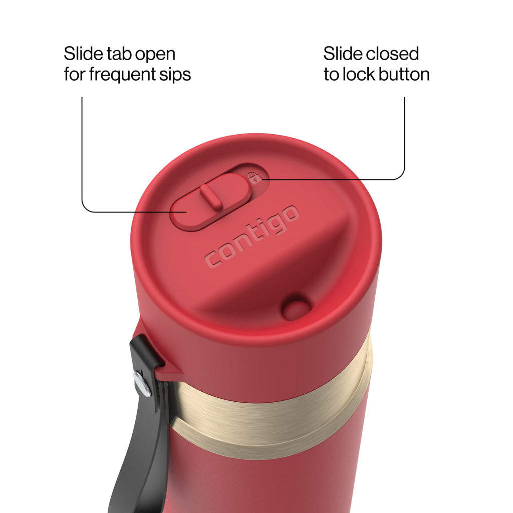 Contigo AutoSeal Leakproof Stainless Steel Reusable Water Bottle Tumbler with Carrying Strap, Cream/Champagne, 24 oz C019J