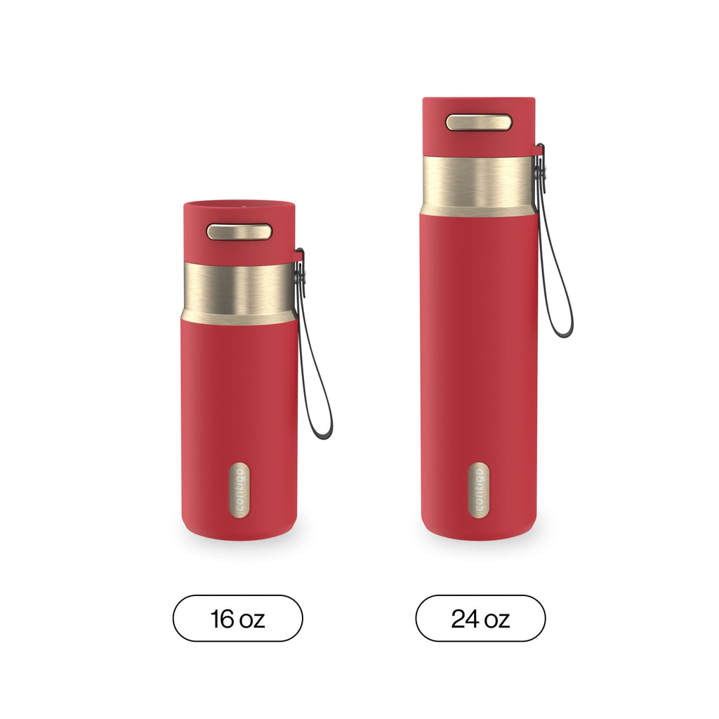 Contigo AutoSeal Leakproof Stainless Steel Reusable Water Bottle Tumbler with Carrying Strap, Cream/Champagne, 24 oz C019J