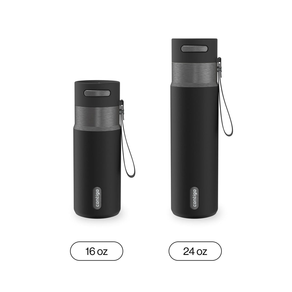 Contigo AutoSeal Leakproof Stainless Steel Reusable Water Bottle Tumbler with Carrying Strap, Cream/Champagne, 24 oz C019J