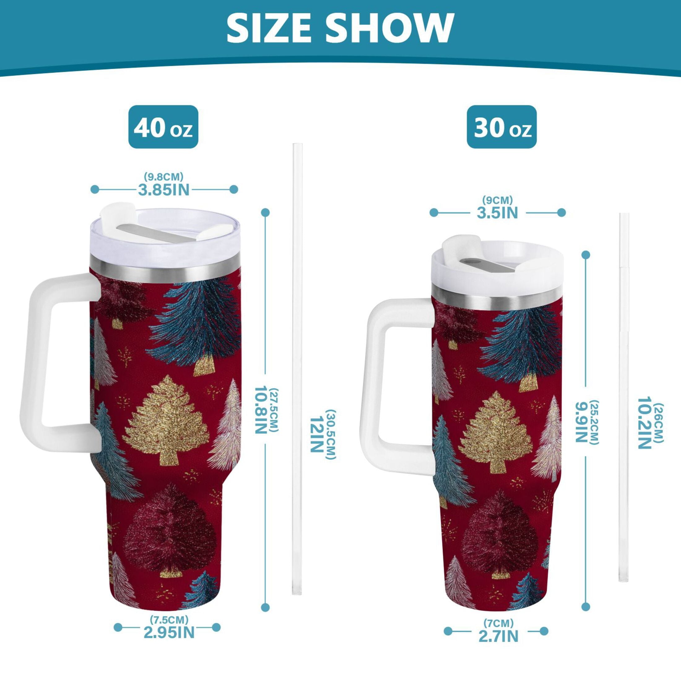 30 oz Insulated Stainless Steel Tumbler Double Wall Stainless Steel Tumbler with 2-Way Drinking Stylized Christmas Trees C644G