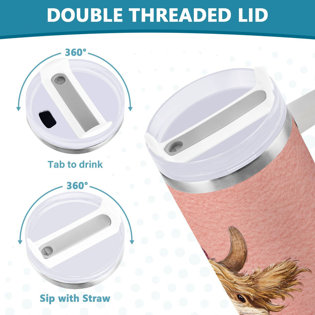 30 oz Insulated Stainless Steel Tumbler Double Wall Stainless Steel Tumbler with 2-Way Drinking Cow Wearing Scarf and Hat C663M
