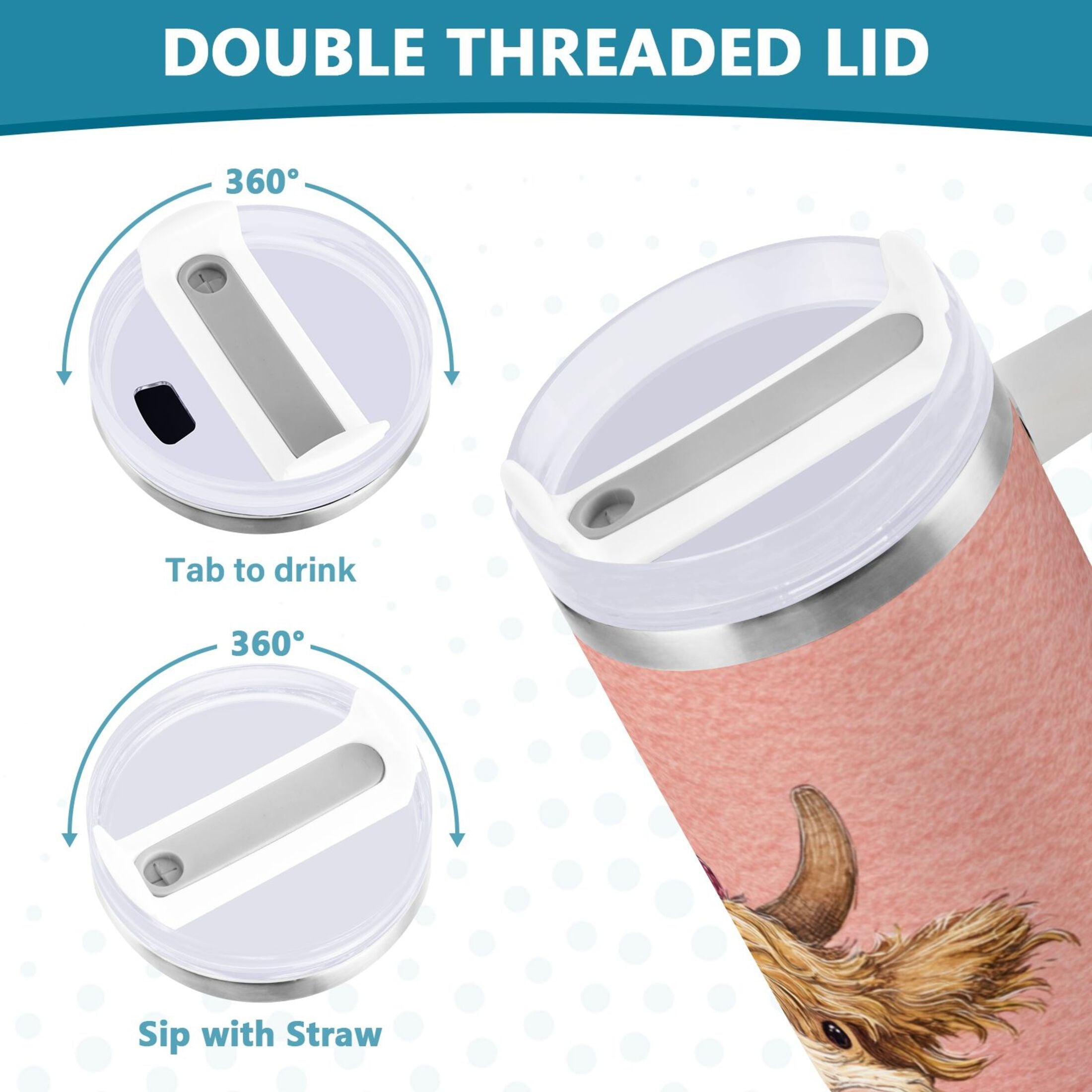 30 oz Insulated Stainless Steel Tumbler Double Wall Stainless Steel Tumbler with 2-Way Drinking Cow Wearing Scarf and Hat C663M