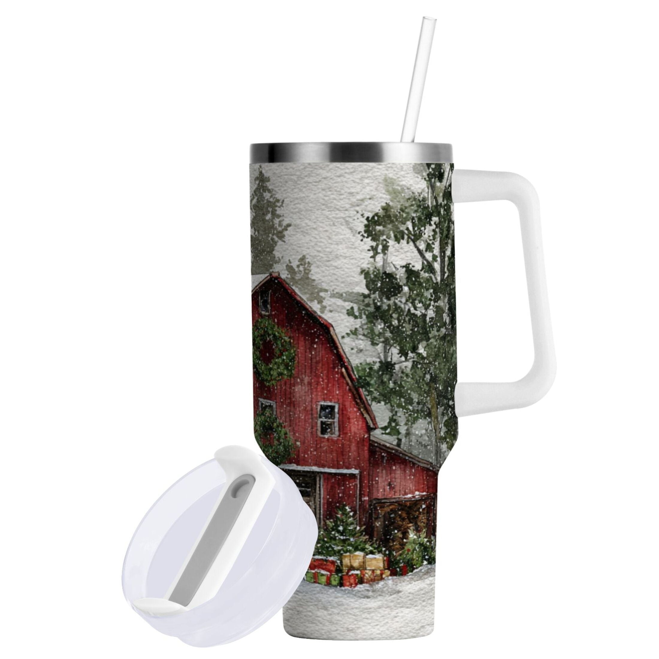 30 oz Insulated Stainless Steel Tumbler Double Wall Stainless Steel Tumbler with 2-Way Drinking Old Red Barn C592S
