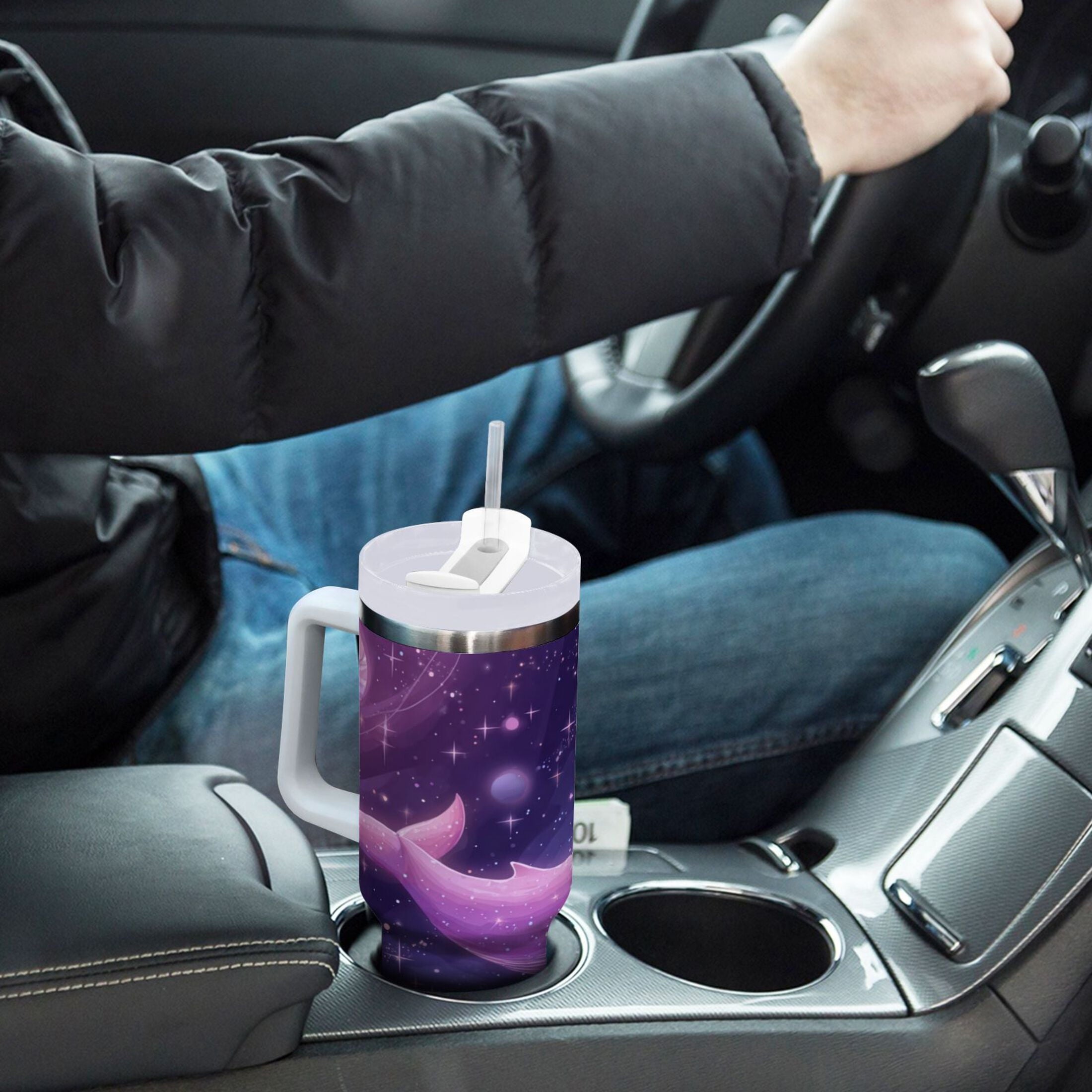 30 oz Insulated Stainless Steel Tumbler Double Wall Stainless Steel Tumbler with 2-Way Drinking Whale in Space C571S