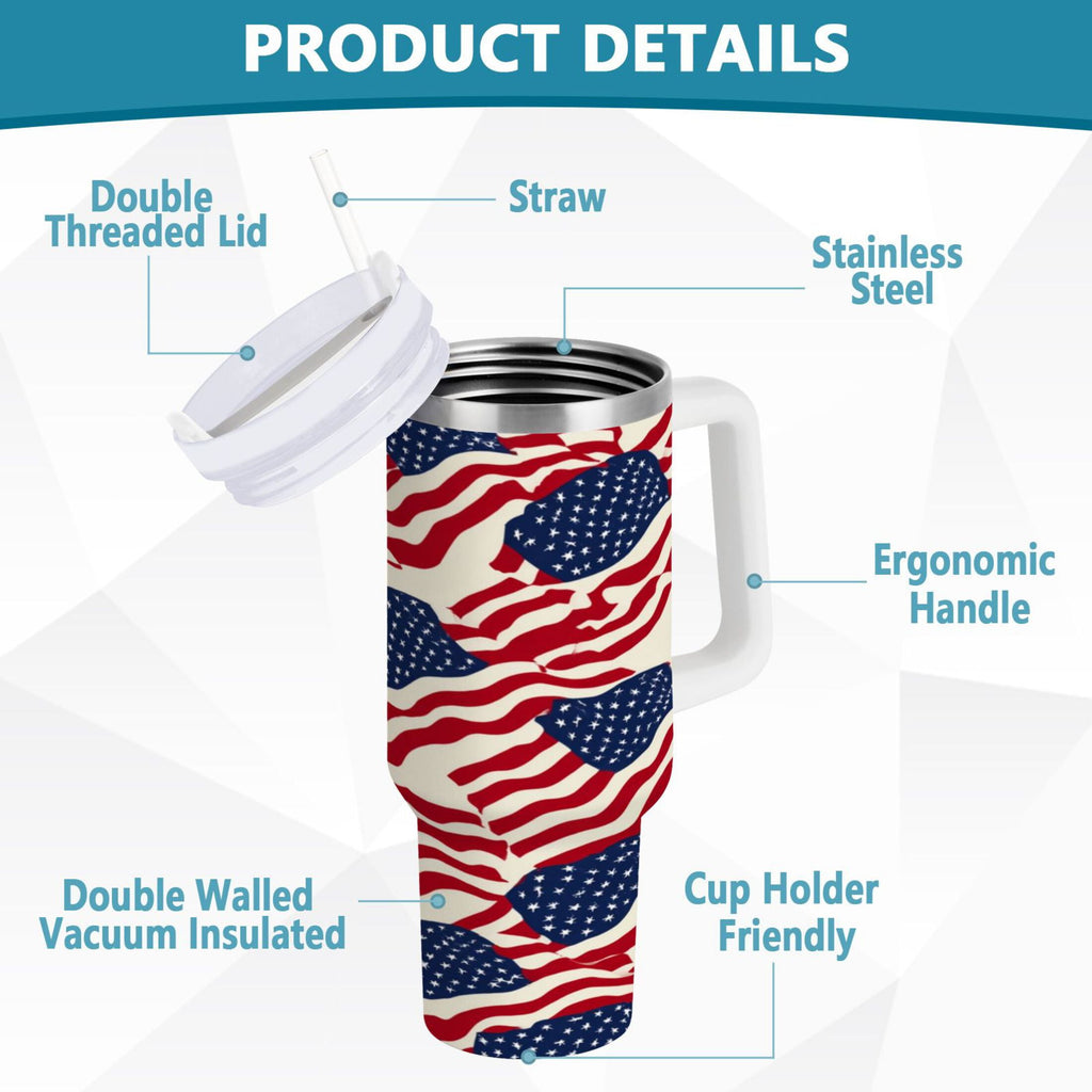 40 oz Insulated Stainless Steel Tumbler Double Wall Stainless Steel Tumbler with 2-Way Drinking Flags Abstract Design C607G