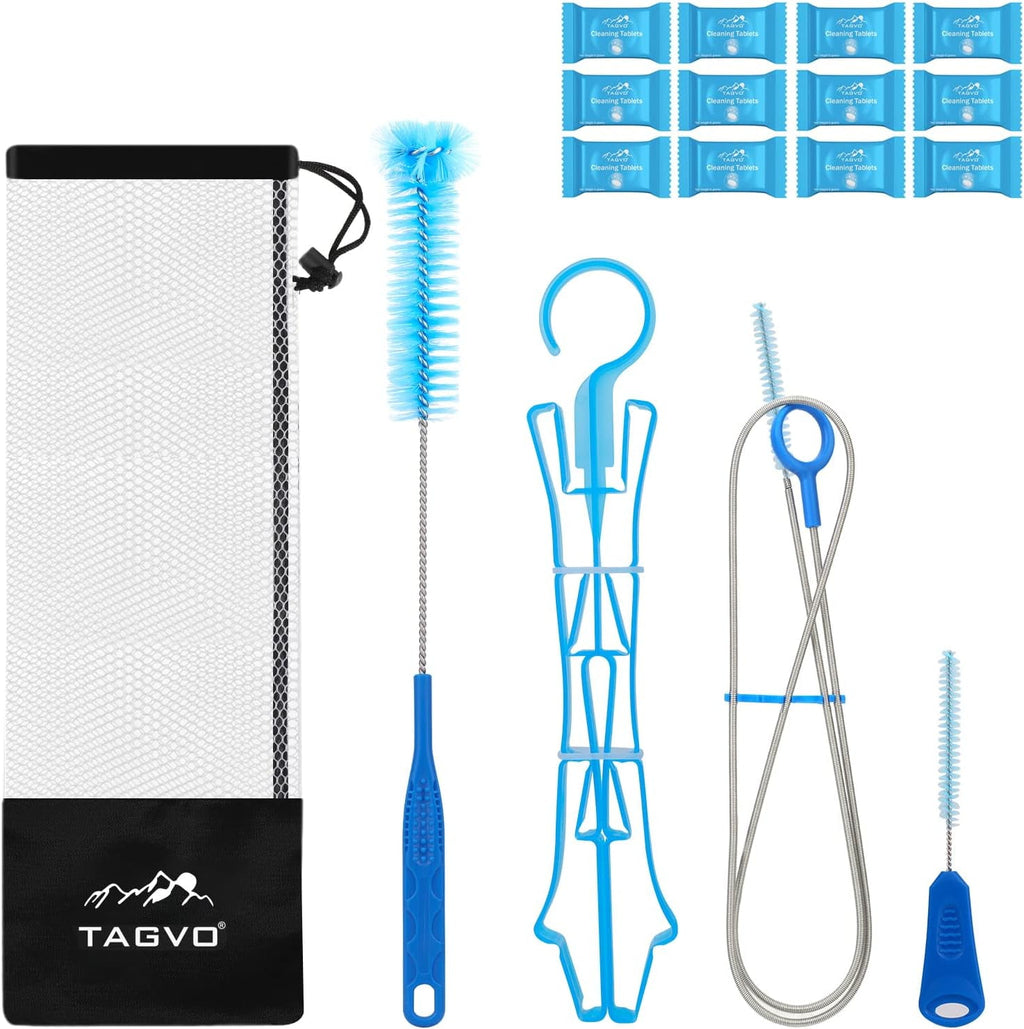 TAGVO Hydration Bladder 2 Liter BPA Free 70oz + Cleaning Brushes Kit, Leakproof Water Bladder Travel Reservoir Hydration Bag, Easy Cleaning by 3 Brushes and Air Drying by Collapsible Frame C383F