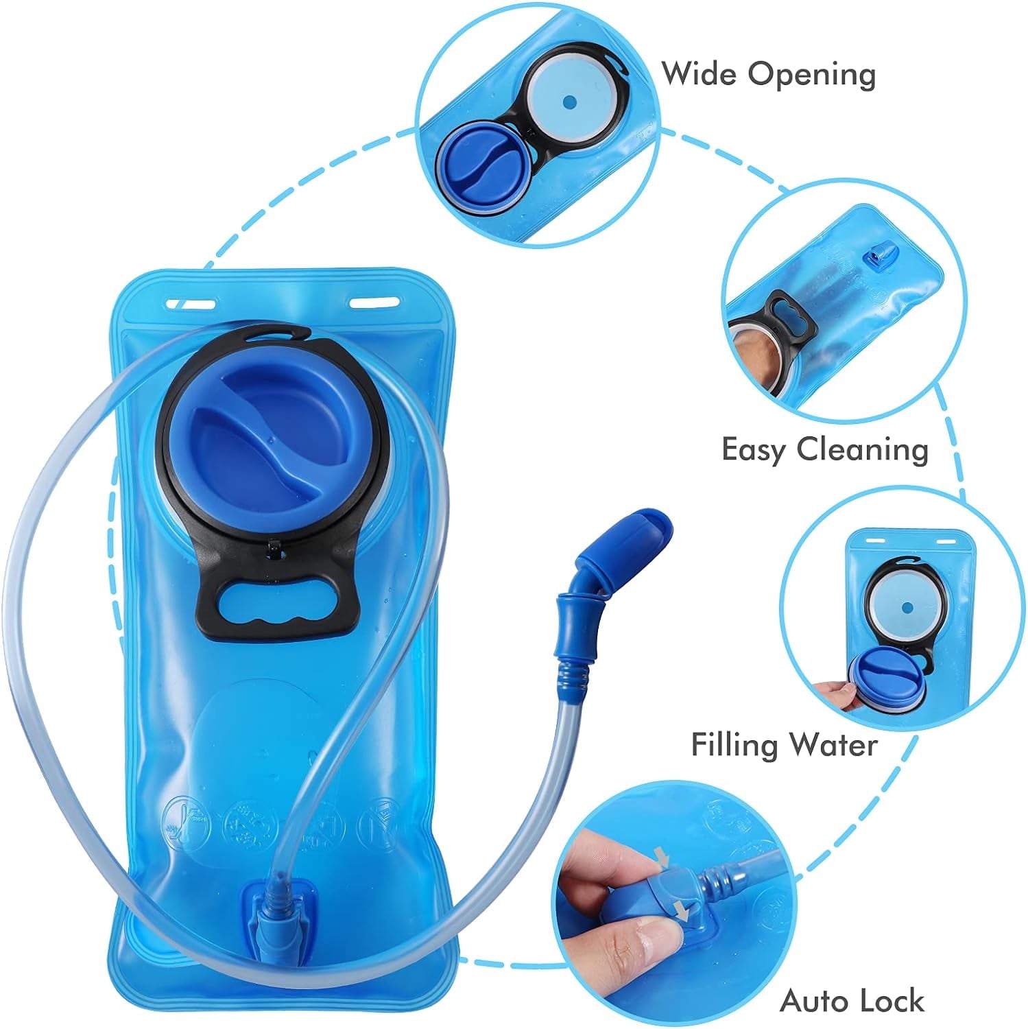 TAGVO Hydration Bladder 2 Liter BPA Free 70oz + Cleaning Brushes Kit, Leakproof Water Bladder Travel Reservoir Hydration Bag, Easy Cleaning by 3 Brushes and Air Drying by Collapsible Frame C383F