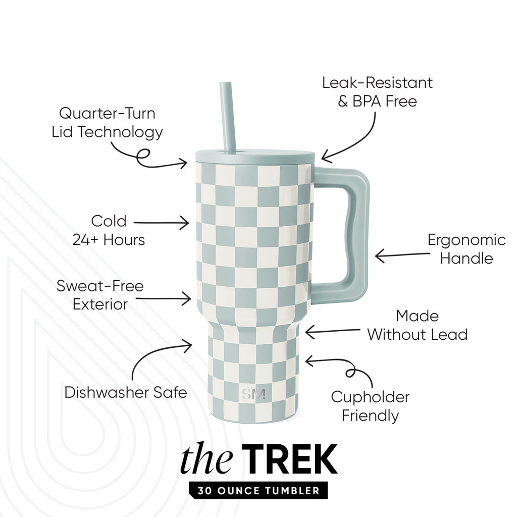 Simple Modern 30 fl oz Insulated Stainless Steel Trek Tumbler with Straw Lid | Seaglass Sage and Cream Checkmate C690C