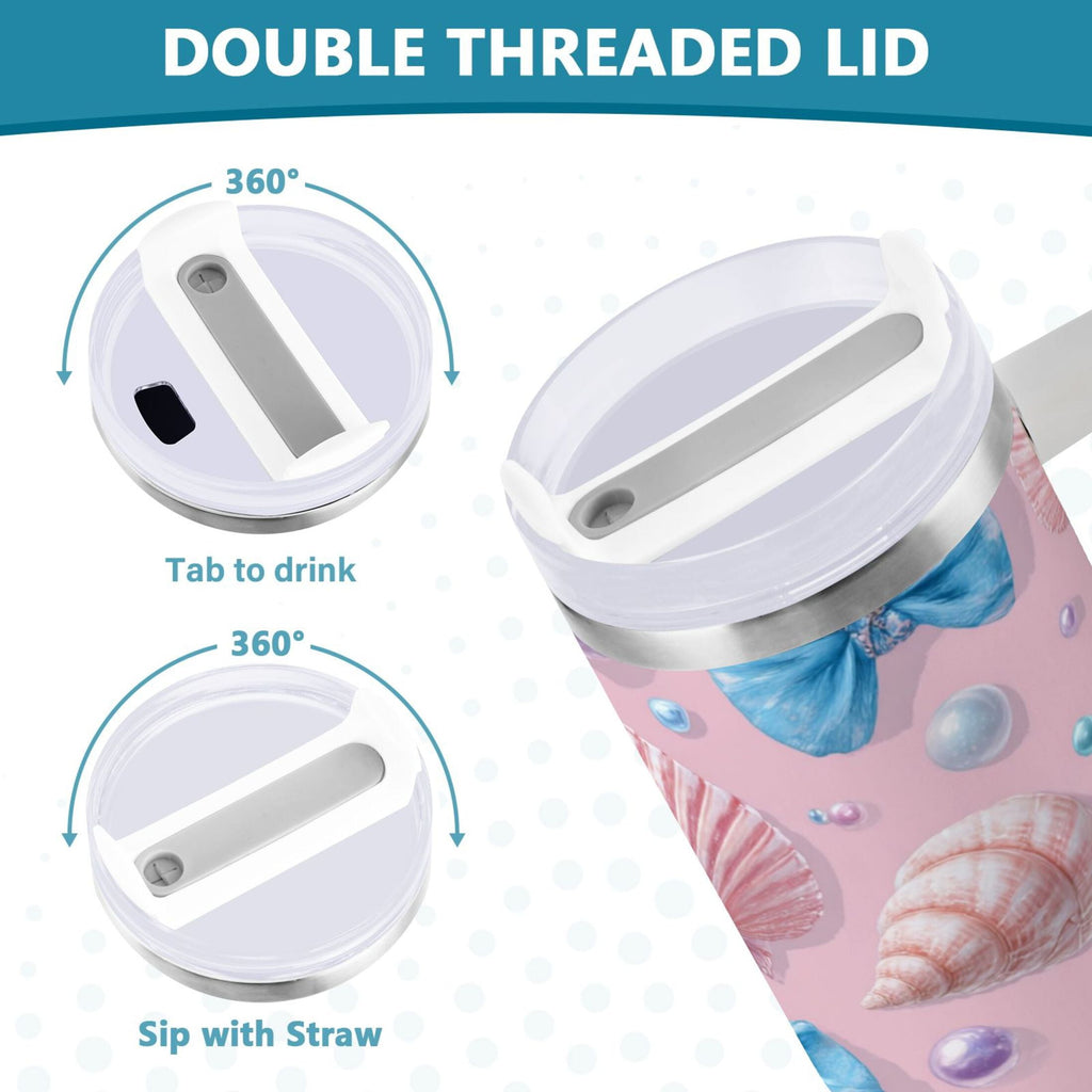 30 oz Insulated Stainless Steel Tumbler Double Wall Stainless Steel Tumbler with 2-Way Drinking Seashells and Bows C519U