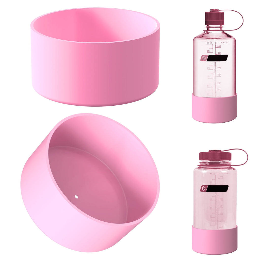 Linkidea 2 Pack Water Bottle Boot Compatible with Nalgene Sustain Wide Mouth 32oz/48oz, Narrow Mouth 32oz, Silicone Anti-Slip Bottle Bottom Bumper Protector (Light Pink) C212A
