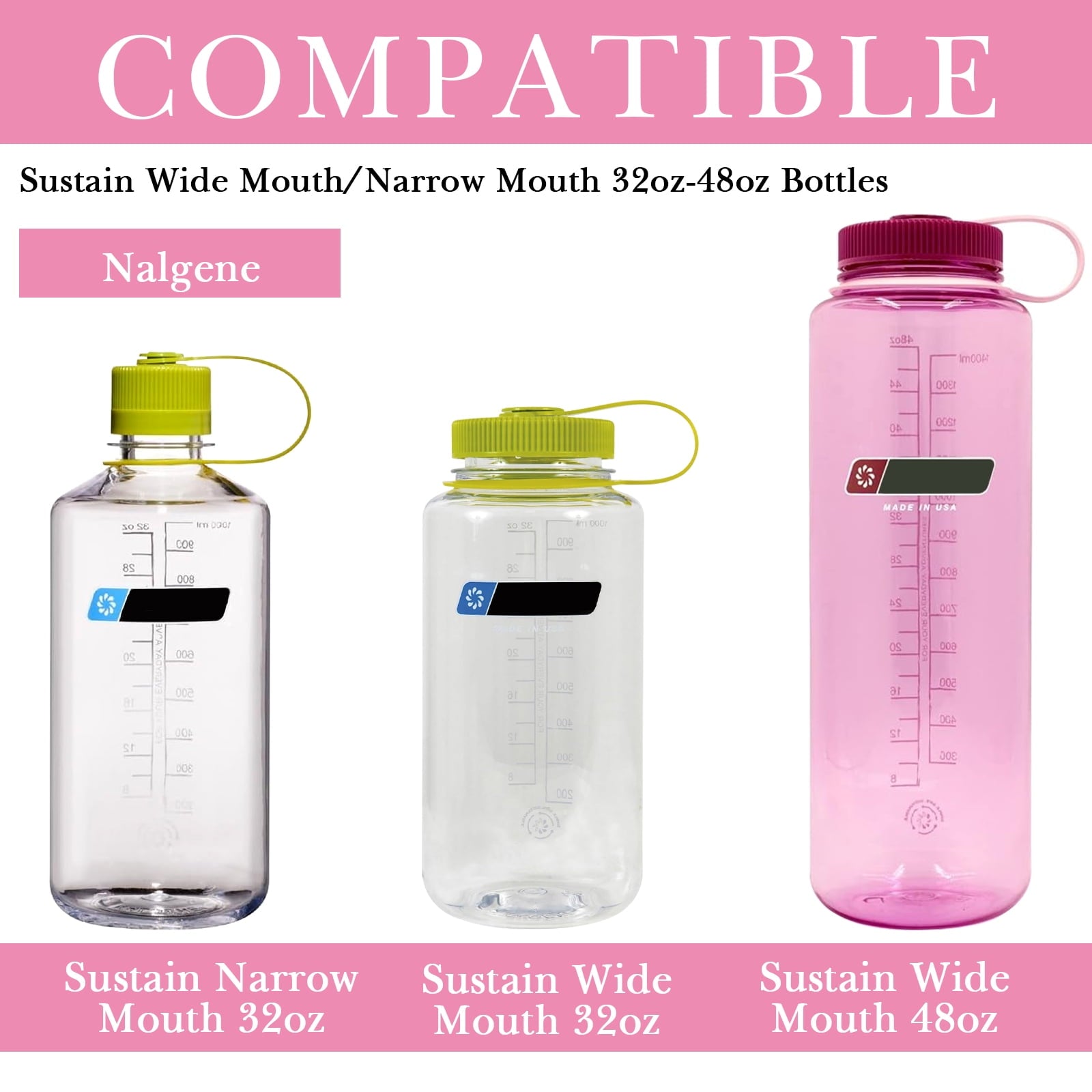 Linkidea 2 Pack Water Bottle Boot Compatible with Nalgene Sustain Wide Mouth 32oz/48oz, Narrow Mouth 32oz, Silicone Anti-Slip Bottle Bottom Bumper Protector (Light Pink) C212A
