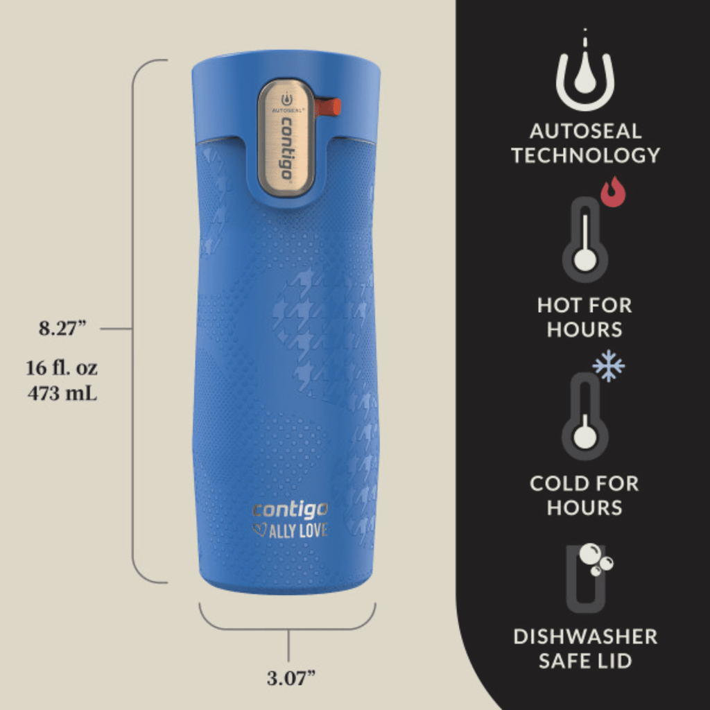 Contigo x Ally Love Autoseal West Loop Vacuum-Insulated Stainless Steel Travel Mug with Easy-Clean Lid, 16 oz, Stellar Jay C028F