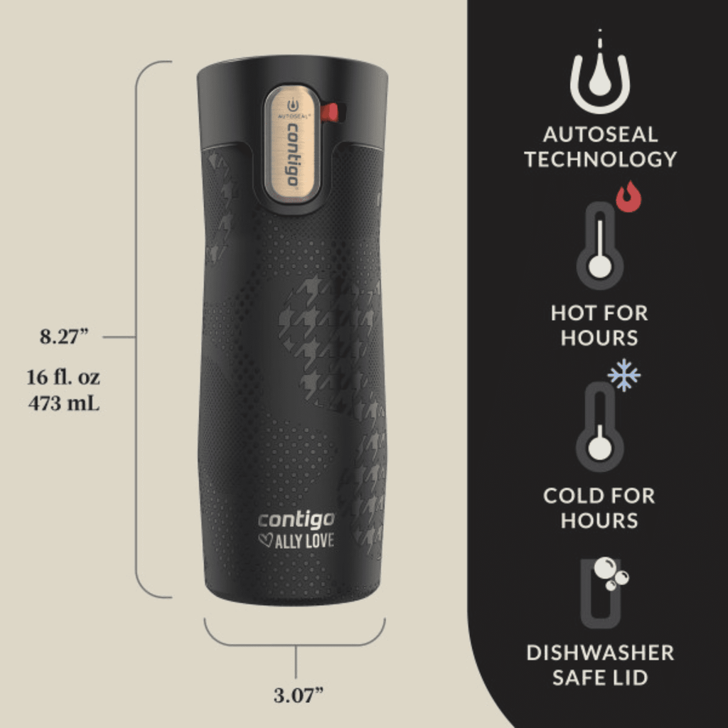 Contigo x Ally Love Autoseal West Loop Vacuum-Insulated Stainless Steel Travel Mug with Easy-Clean Lid, 16 oz, Stellar Jay C028F