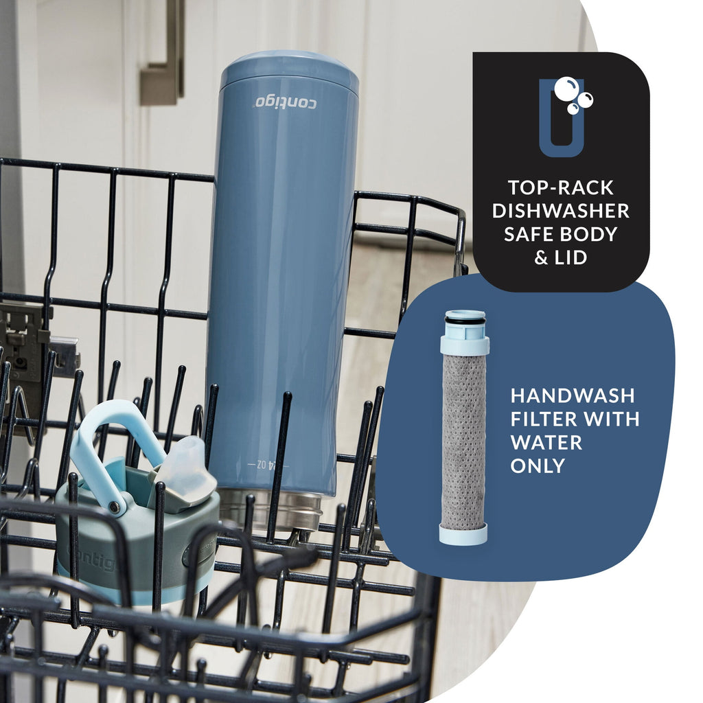 Contigo® Wells Chill Stainless Steel Filter Water Bottle with AUTOSPOUT® Straw Lid, 24 oz., Dark Ice C090E