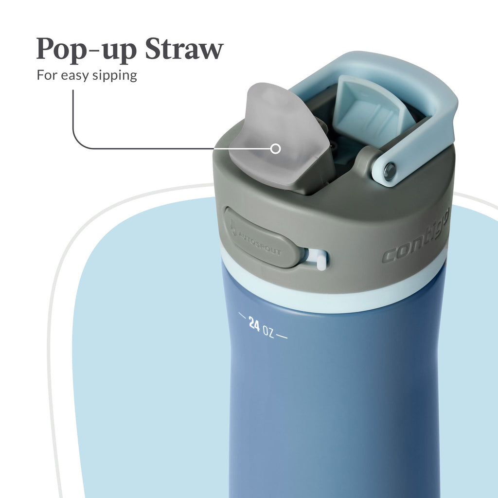 Contigo® Wells Chill Stainless Steel Filter Water Bottle with AUTOSPOUT® Straw Lid, 24 oz., Dark Ice C090E