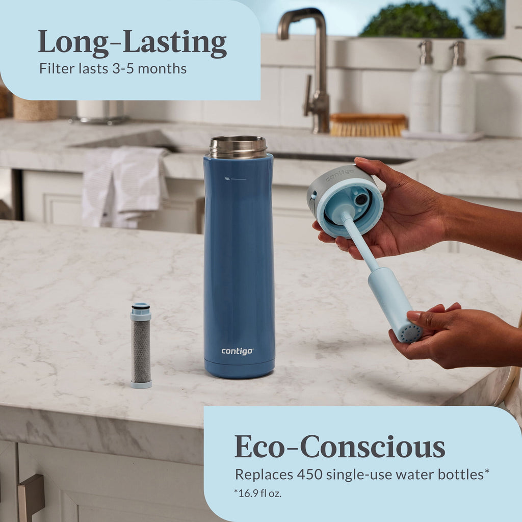 Contigo® Wells Chill Stainless Steel Filter Water Bottle with AUTOSPOUT® Straw Lid, 24 oz., Dark Ice C090E