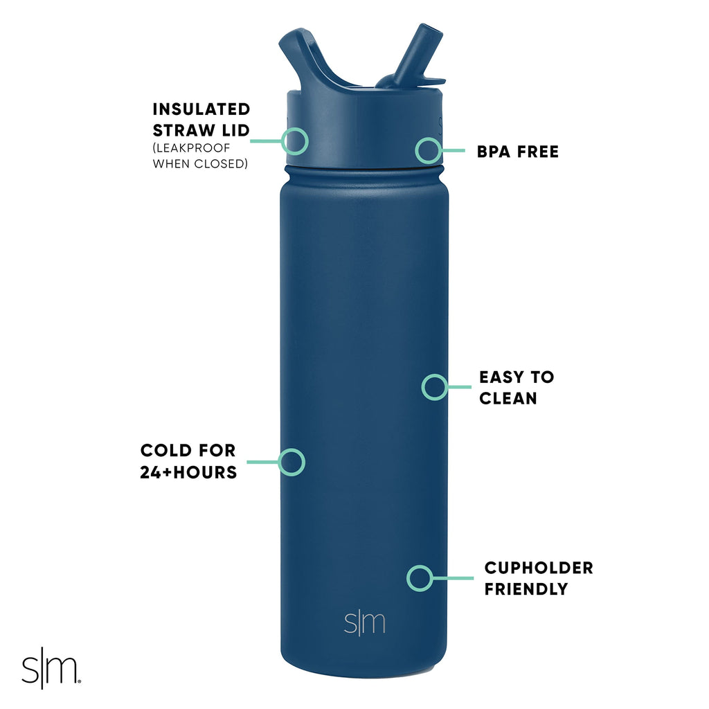 Simple Modern Water Bottle with Straw Lid Vacuum Insulated Stainless Steel Metal Thermos Bottles | Reusable Leak Proof BPA-Free Flask for School | Summit Collection | 22oz, Slumberland C432W