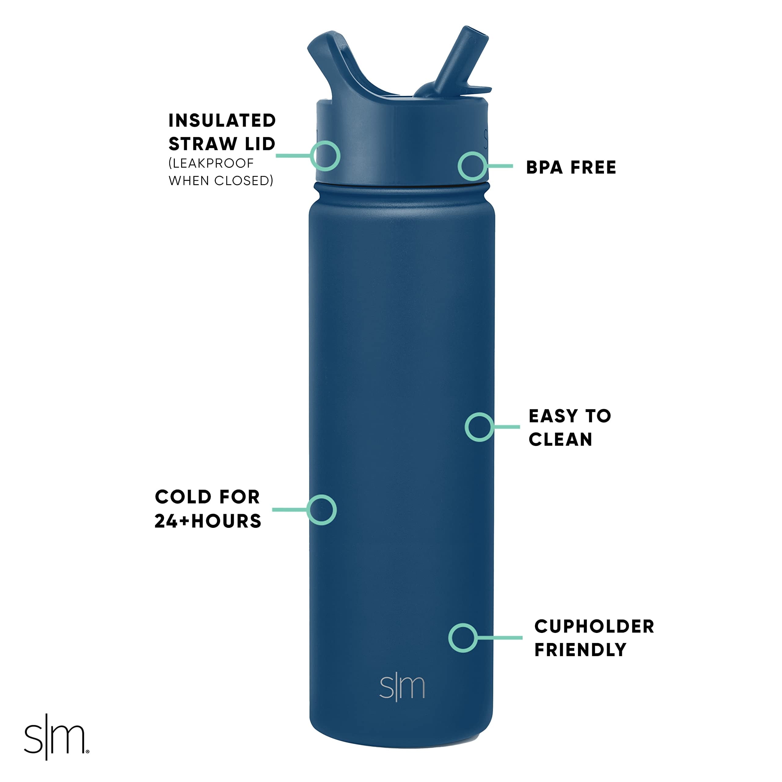 Simple Modern Water Bottle with Straw Lid Vacuum Insulated Stainless Steel Metal Thermos Bottles | Reusable Leak Proof BPA-Free Flask for School | Summit Collection | 22oz, Slumberland C432W