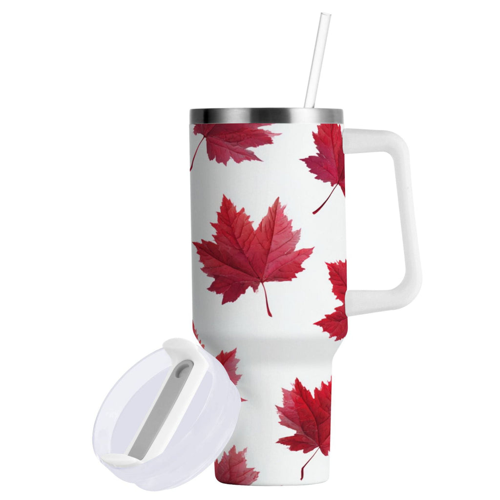 30 oz Insulated Stainless Steel Tumbler Double Wall Stainless Steel Tumbler with 2-Way Drinking Red Maple Leaves C493J