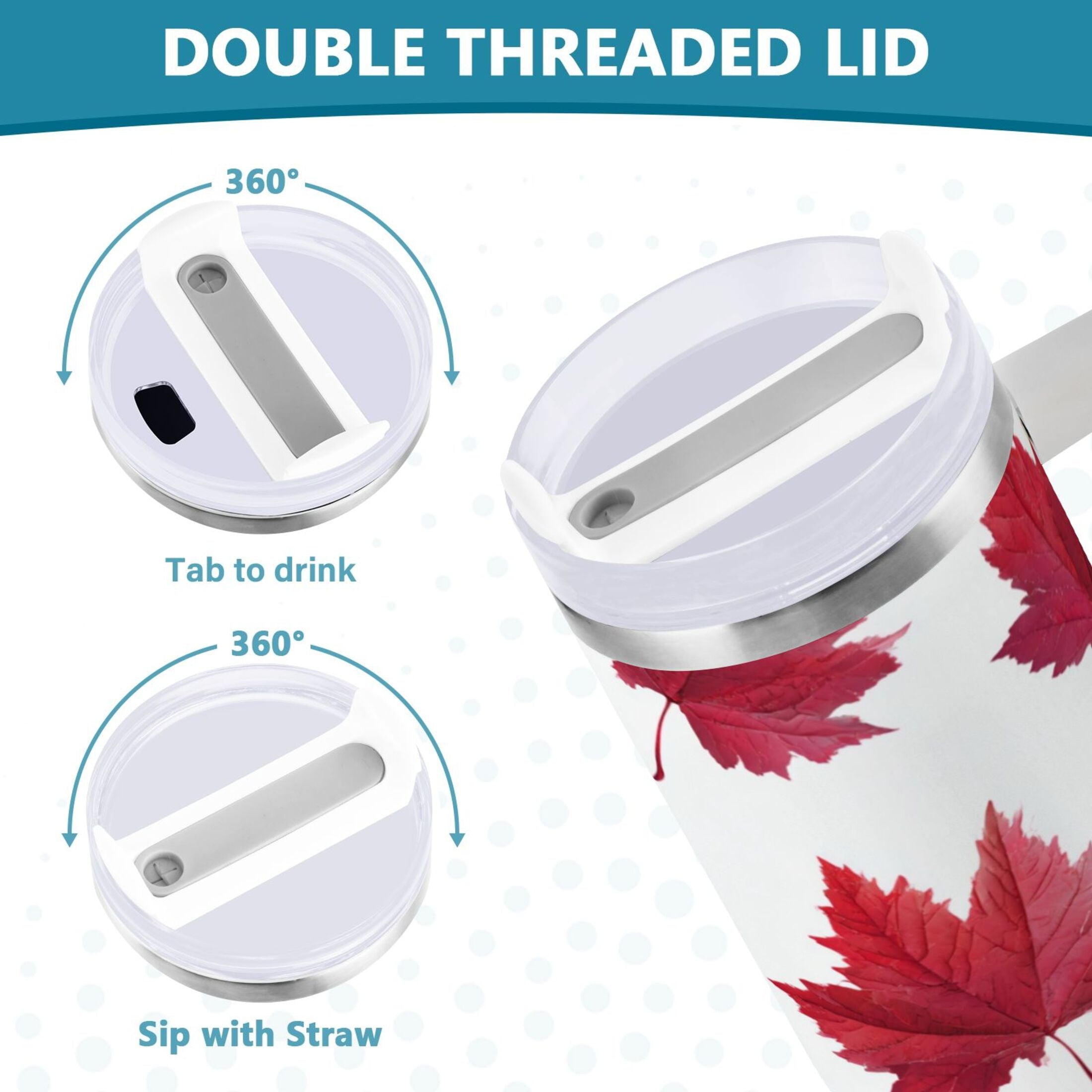 30 oz Insulated Stainless Steel Tumbler Double Wall Stainless Steel Tumbler with 2-Way Drinking Red Maple Leaves C493J