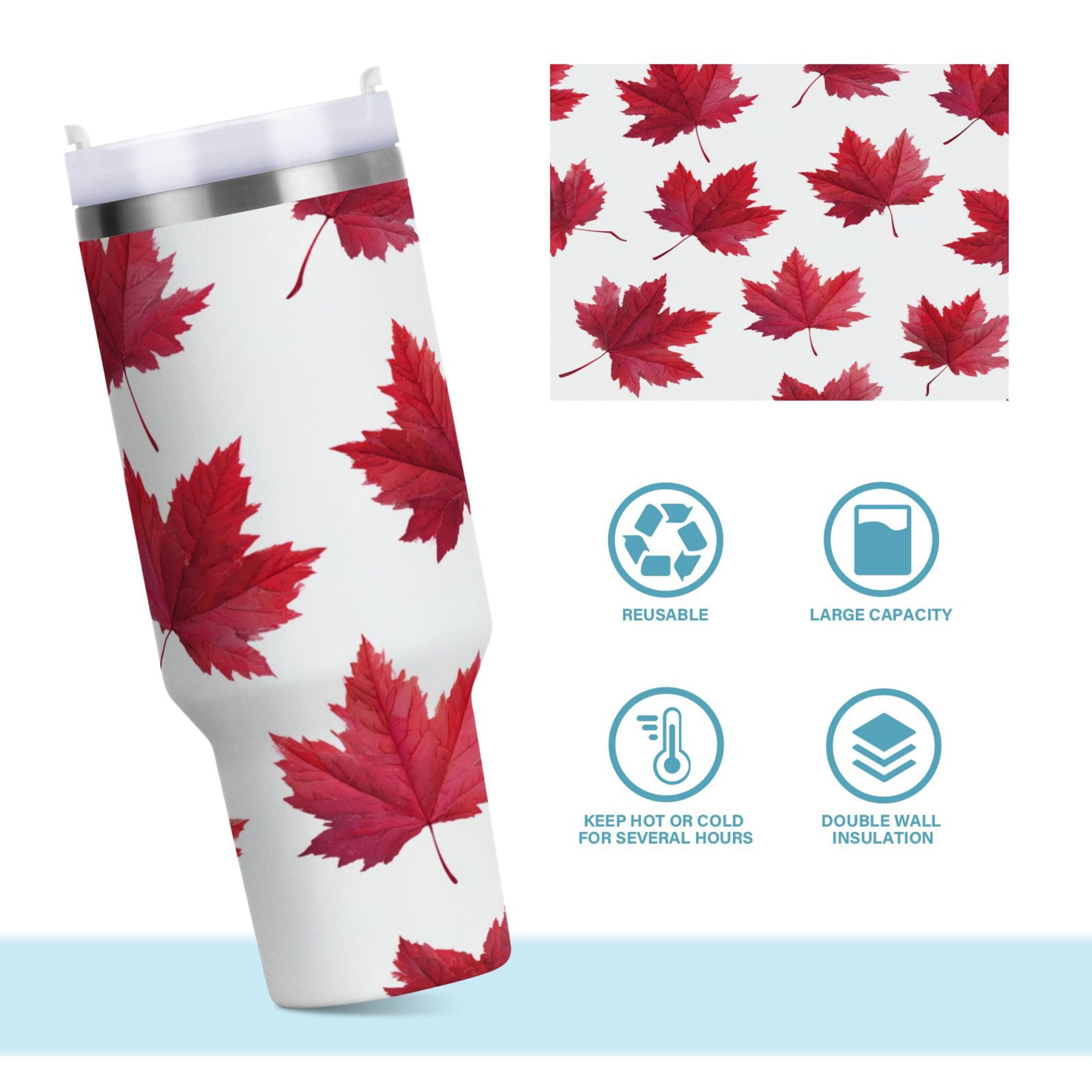 30 oz Insulated Stainless Steel Tumbler Double Wall Stainless Steel Tumbler with 2-Way Drinking Red Maple Leaves C493J