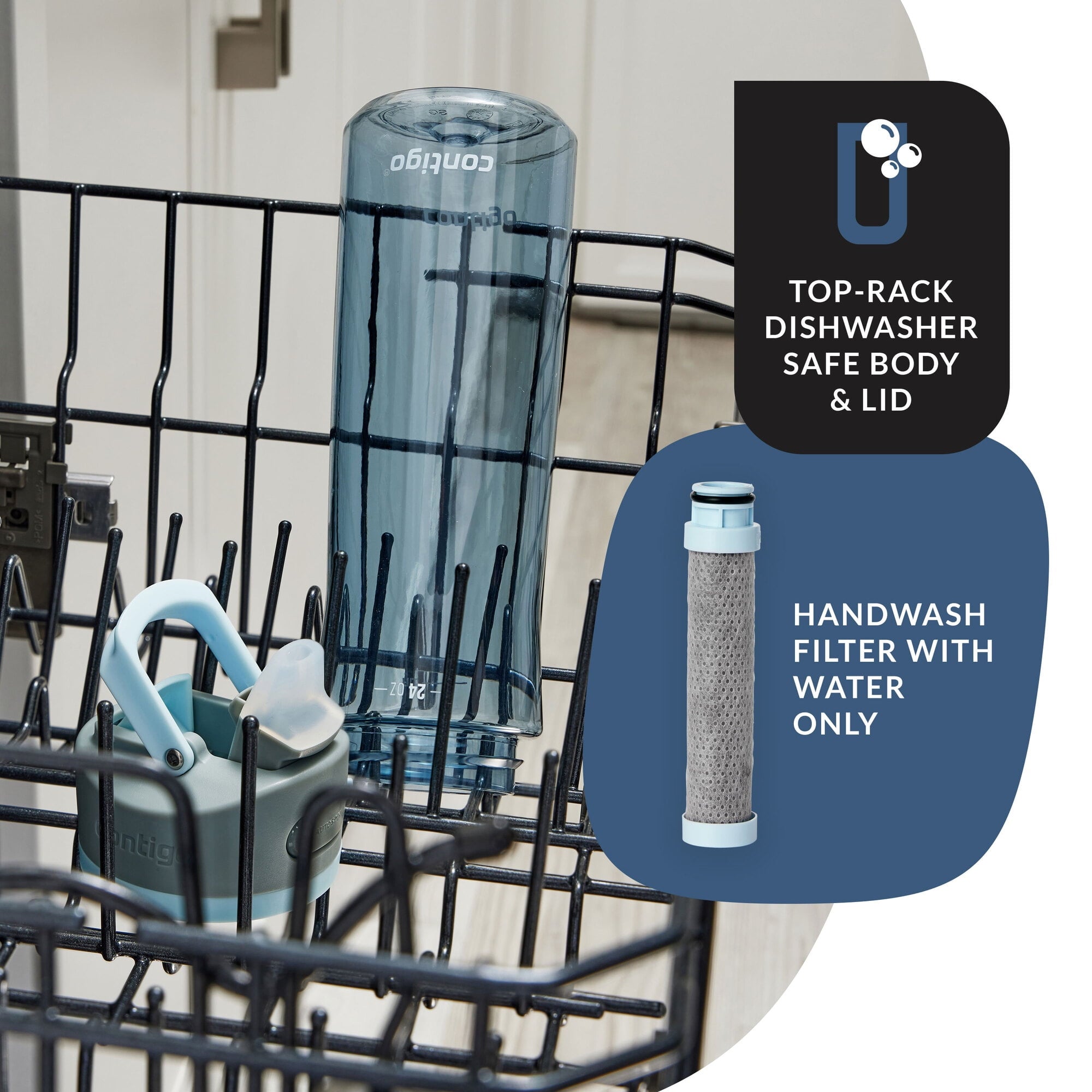 Contigo® Wells Plastic Filter Water Bottle with AUTOSPOUT® Straw Lid, 24 Oz., Dark Ice C058A