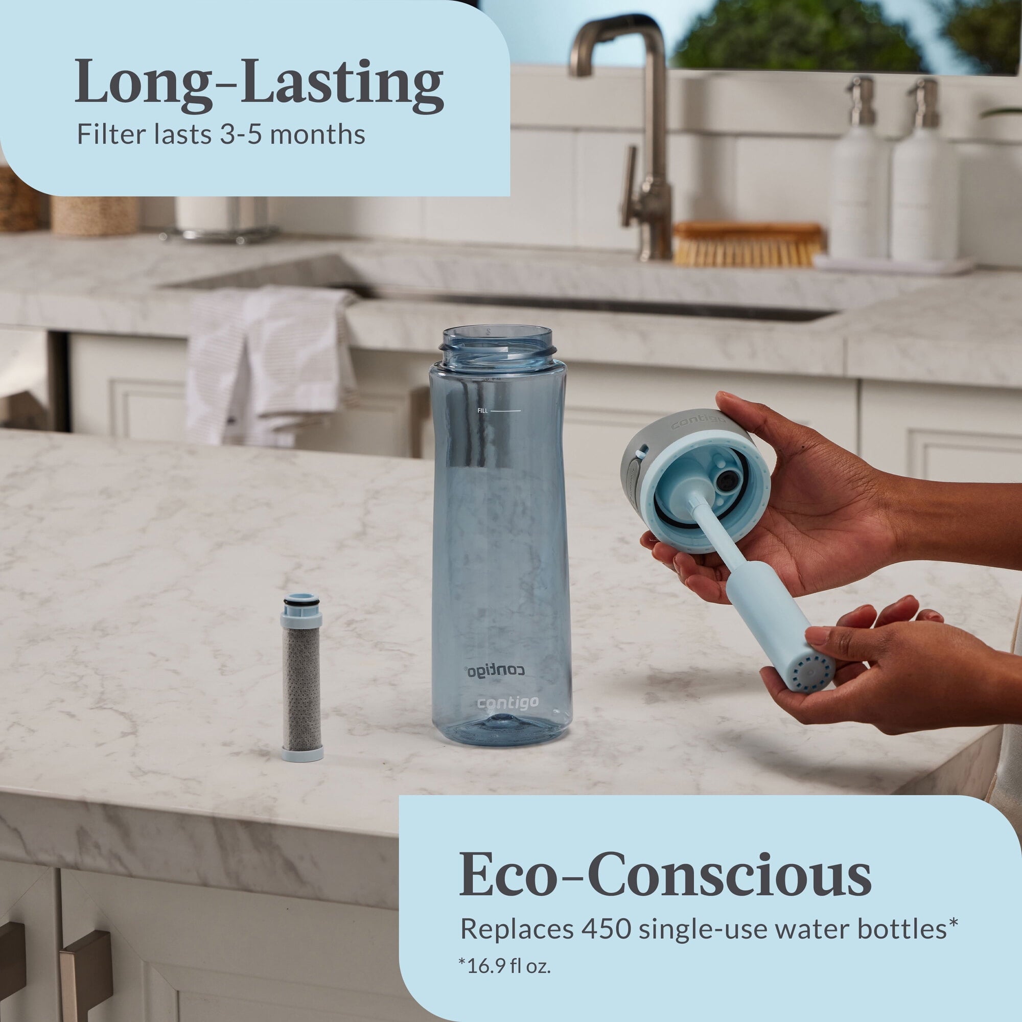 Contigo® Wells Plastic Filter Water Bottle with AUTOSPOUT® Straw Lid, 24 Oz., Dark Ice C058A