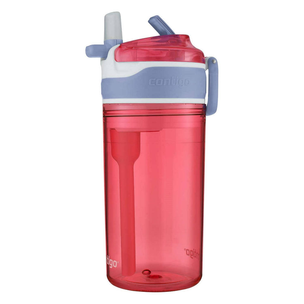 Contigo Kids 2-in-1 Snack Hero Tumbler Featuring 4oz Snack Holder Stacked on Top of 13oz Water Bottle - BPA Free, Durable Tritan w/Flexible Carry Handle &amp; Spill-Proof Valve, Purple &amp; Pink – 2 Pack C040Z