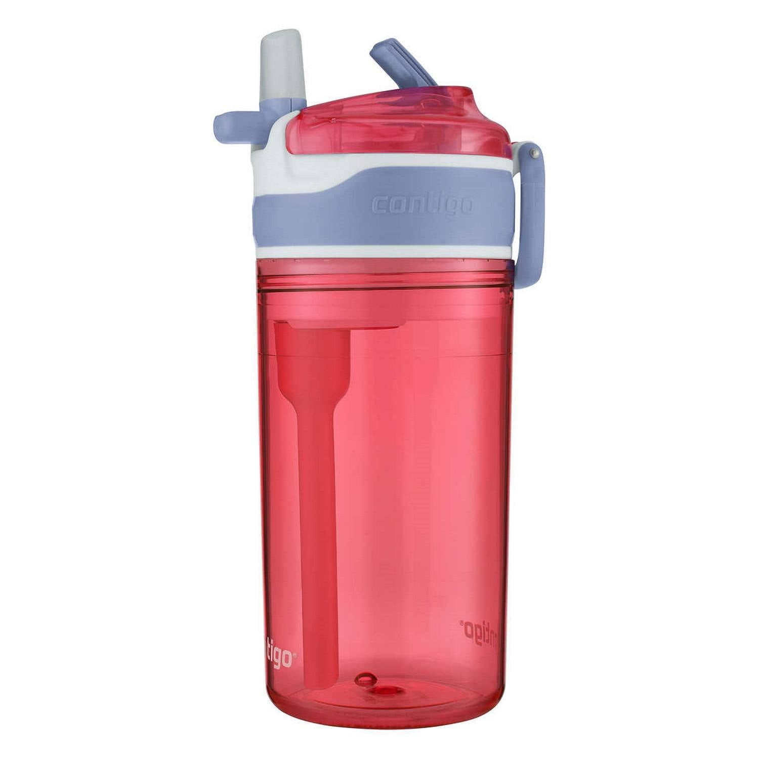 Contigo Kids 2-in-1 Snack Hero Tumbler Featuring 4oz Snack Holder Stacked on Top of 13oz Water Bottle - BPA Free, Durable Tritan w/Flexible Carry Handle &amp; Spill-Proof Valve, Purple &amp; Pink – 2 Pack C040Z