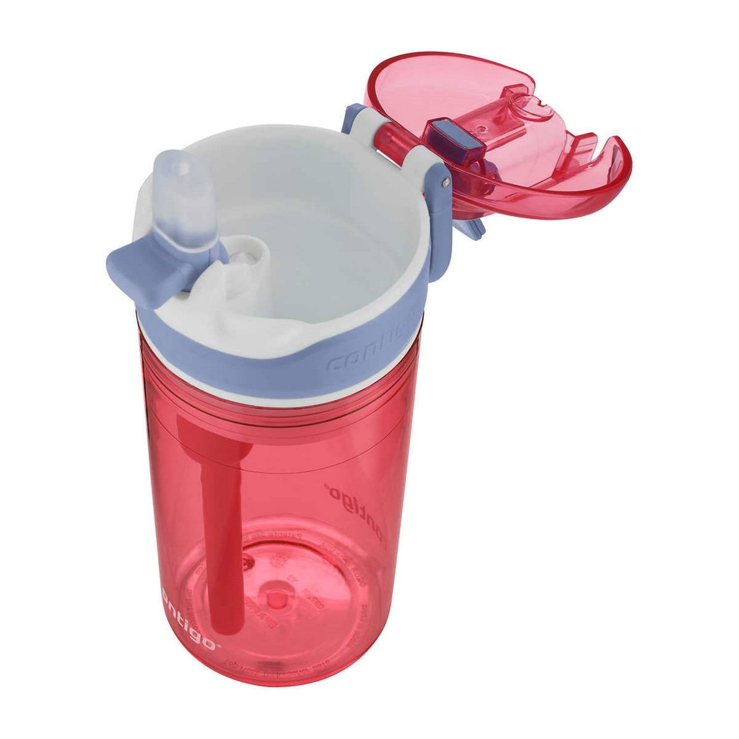 Contigo Kids 2-in-1 Snack Hero Tumbler Featuring 4oz Snack Holder Stacked on Top of 13oz Water Bottle - BPA Free, Durable Tritan w/Flexible Carry Handle &amp; Spill-Proof Valve, Purple &amp; Pink – 2 Pack C040Z