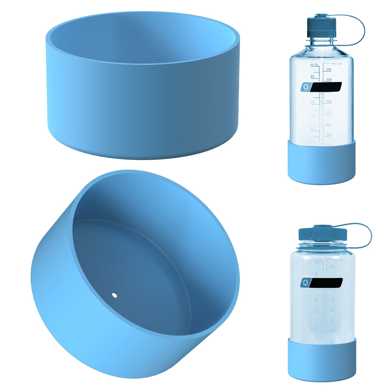Linkidea 2 Pack Water Bottle Boot Compatible with Nalgene Sustain Wide Mouth 32oz/48oz, Narrow Mouth 32oz, Silicone Anti-Slip Bottle Bottom Bumper Protector (Blue) C209F