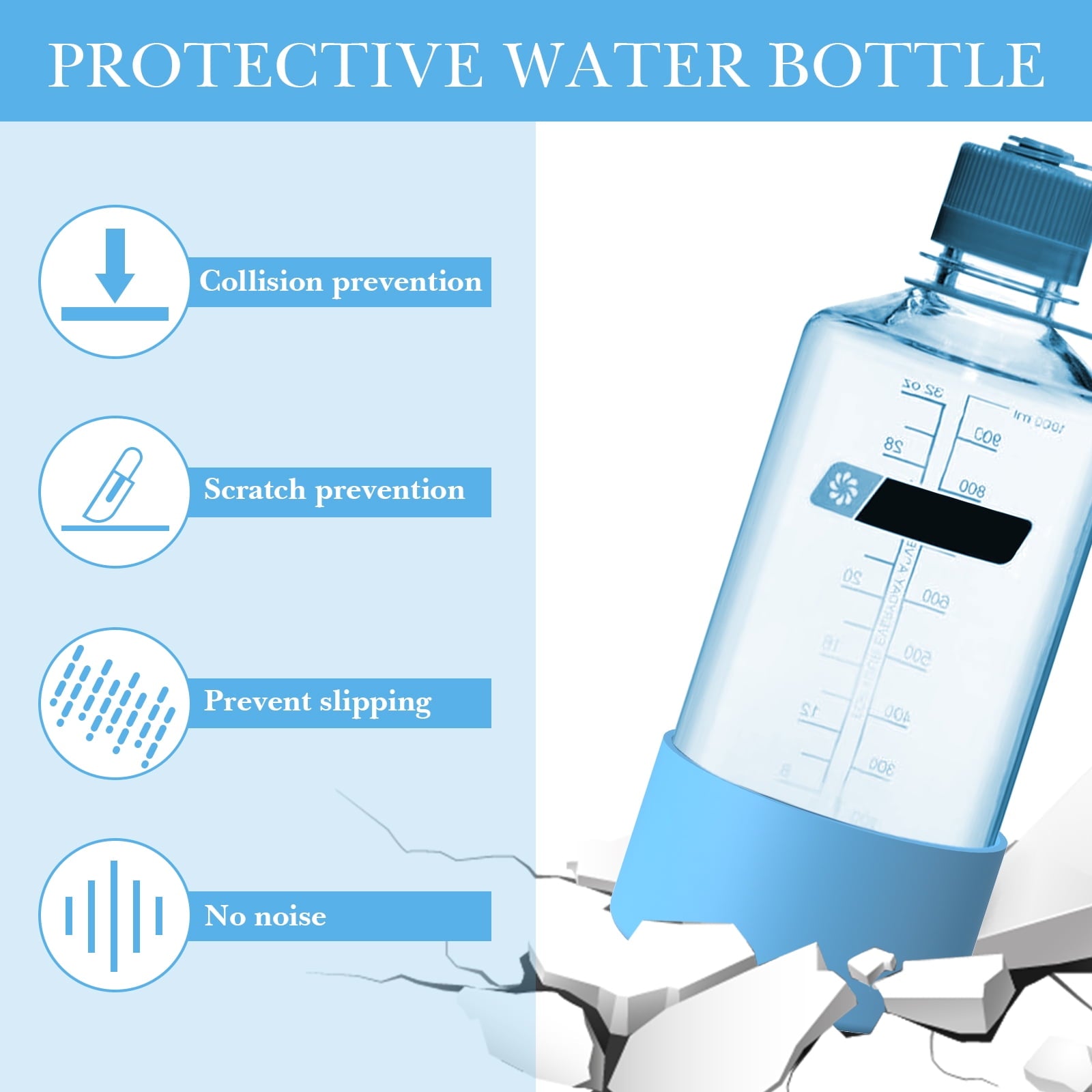Linkidea 2 Pack Water Bottle Boot Compatible with Nalgene Sustain Wide Mouth 32oz/48oz, Narrow Mouth 32oz, Silicone Anti-Slip Bottle Bottom Bumper Protector (Blue) C209F