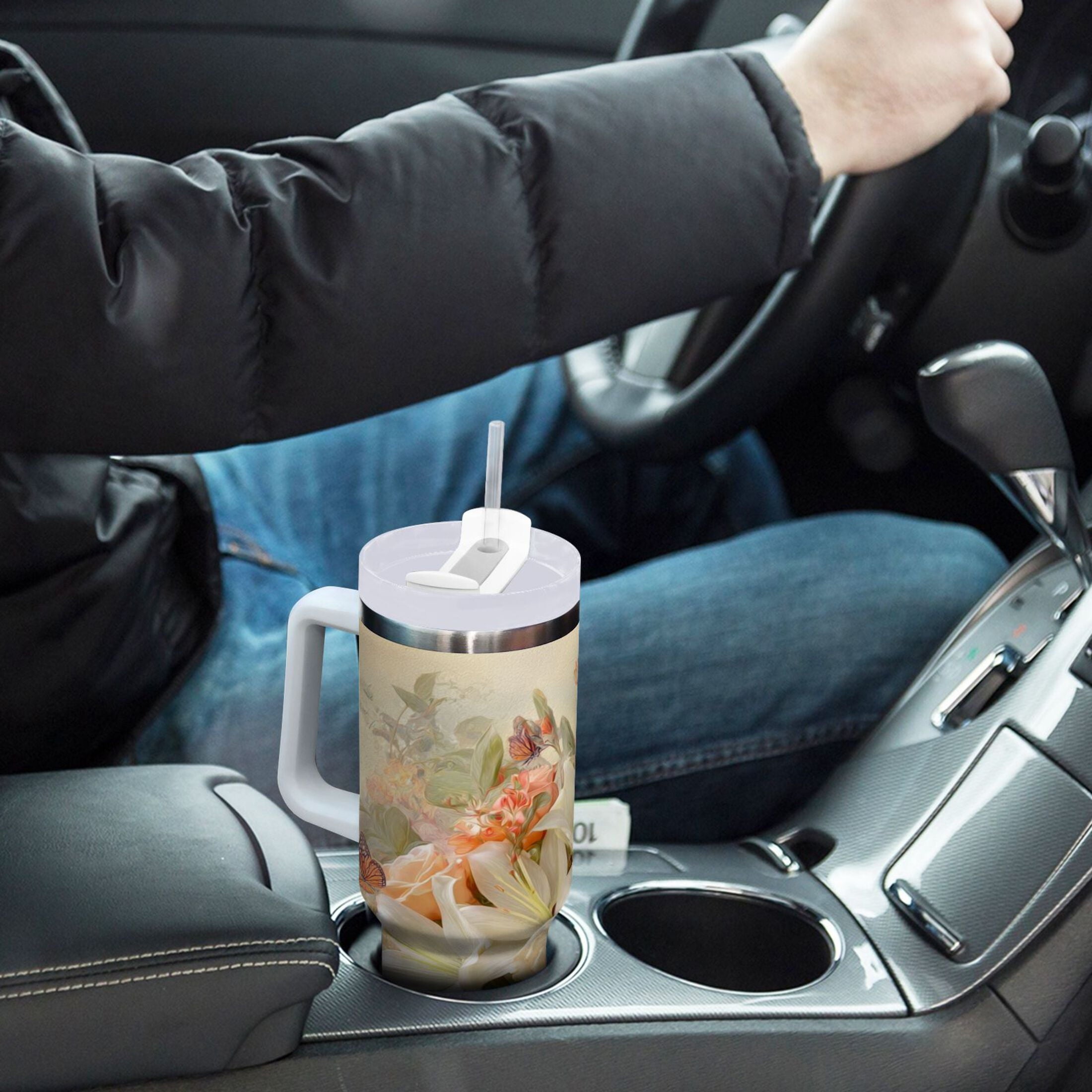 30 oz Insulated Stainless Steel Tumbler Double Wall Stainless Steel Tumbler with 2-Way Drinking Beautiful Floral Bouquet C477T
