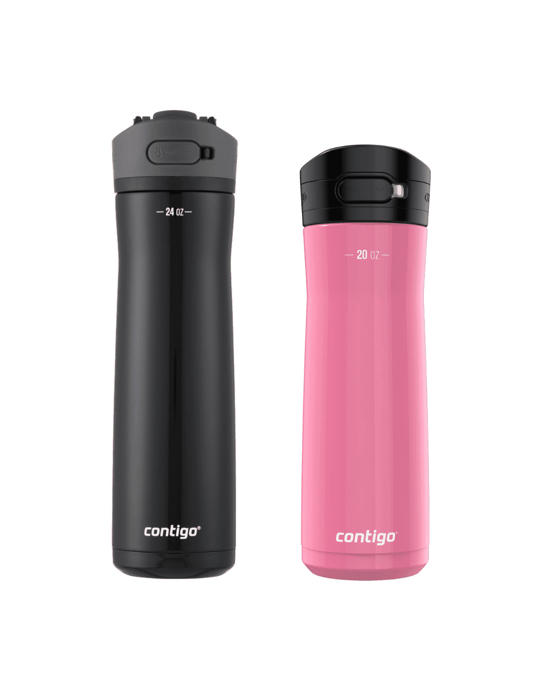 Contigo Jackson Chill  Bundle 2 Water Bottles Black 24oz and Pink  20oz with Autopop Lid C077N
