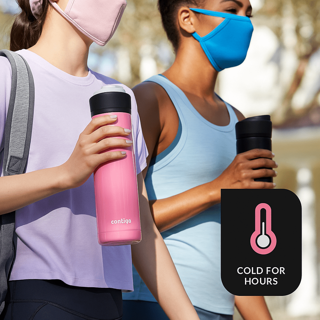 Contigo Jackson Chill  Bundle 2 Water Bottles Black 24oz and Pink  20oz with Autopop Lid C077N