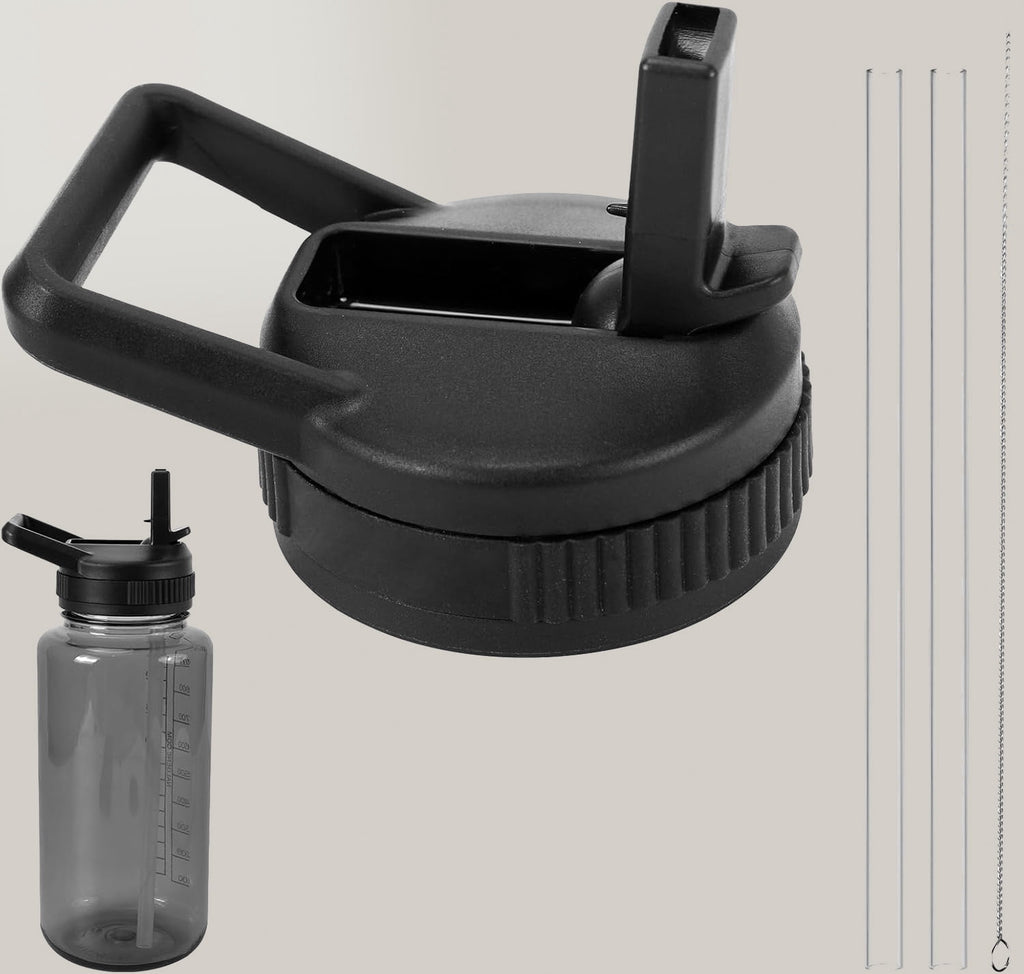 Straw Lid Compatible with Nalgene Water Bottles, BPA-Free Straws Lid with Handle for Nalgene Wide Mouth, Replacement Bottle Cap Accessories with Straws and Straw Brush C223C