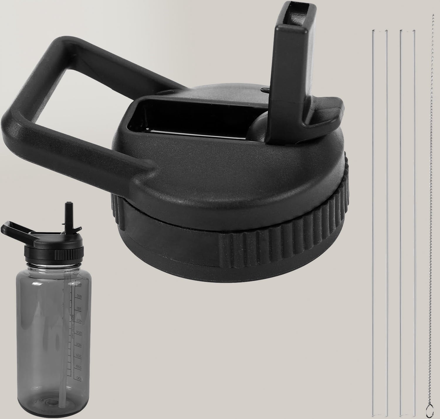Straw Lid Compatible with Nalgene Water Bottles, BPA-Free Straws Lid with Handle for Nalgene Wide Mouth, Replacement Bottle Cap Accessories with Straws and Straw Brush C223C