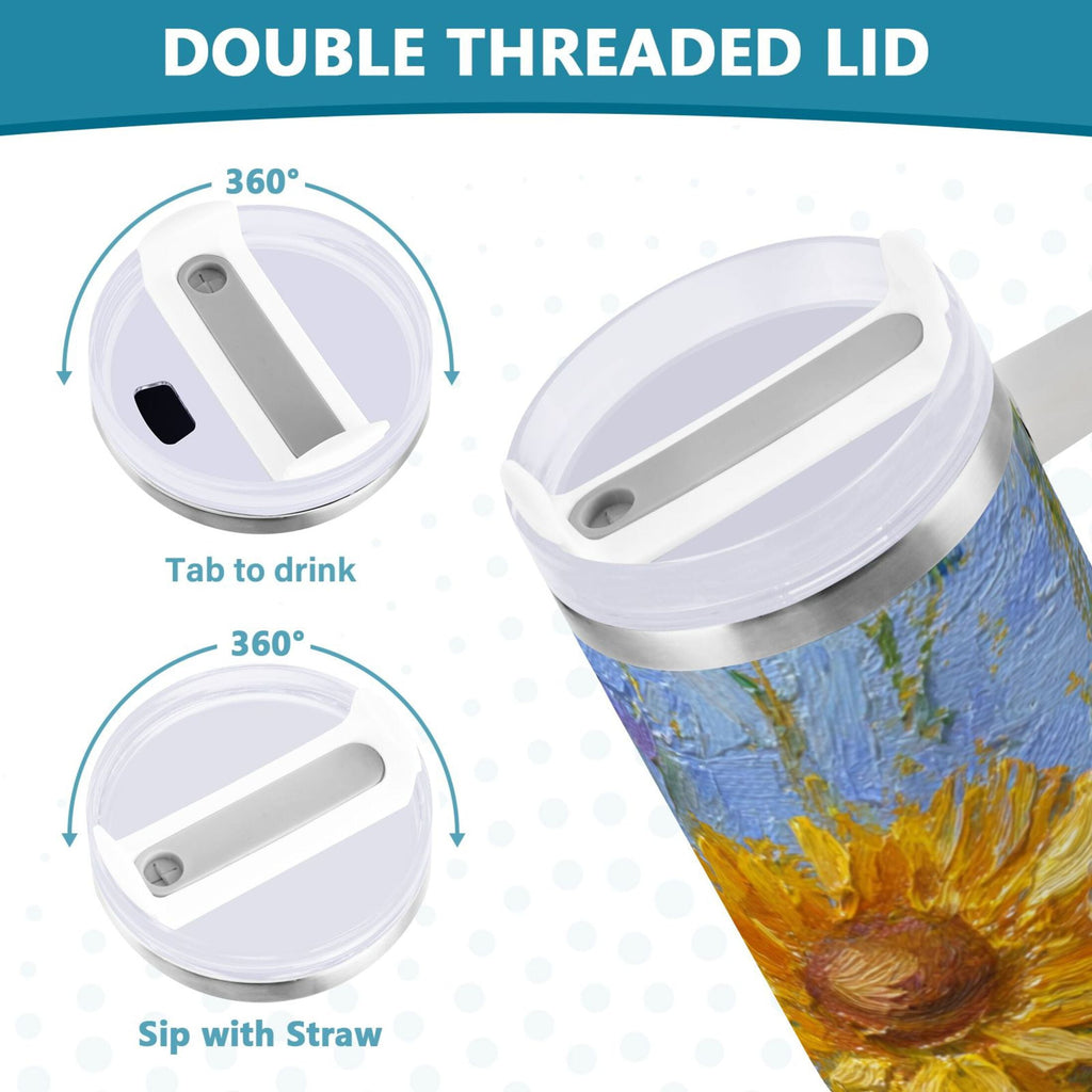 40 oz Insulated Stainless Steel Tumbler Double Wall Stainless Steel Tumbler with 2-Way Drinking Sunflowers and Daisies C464U