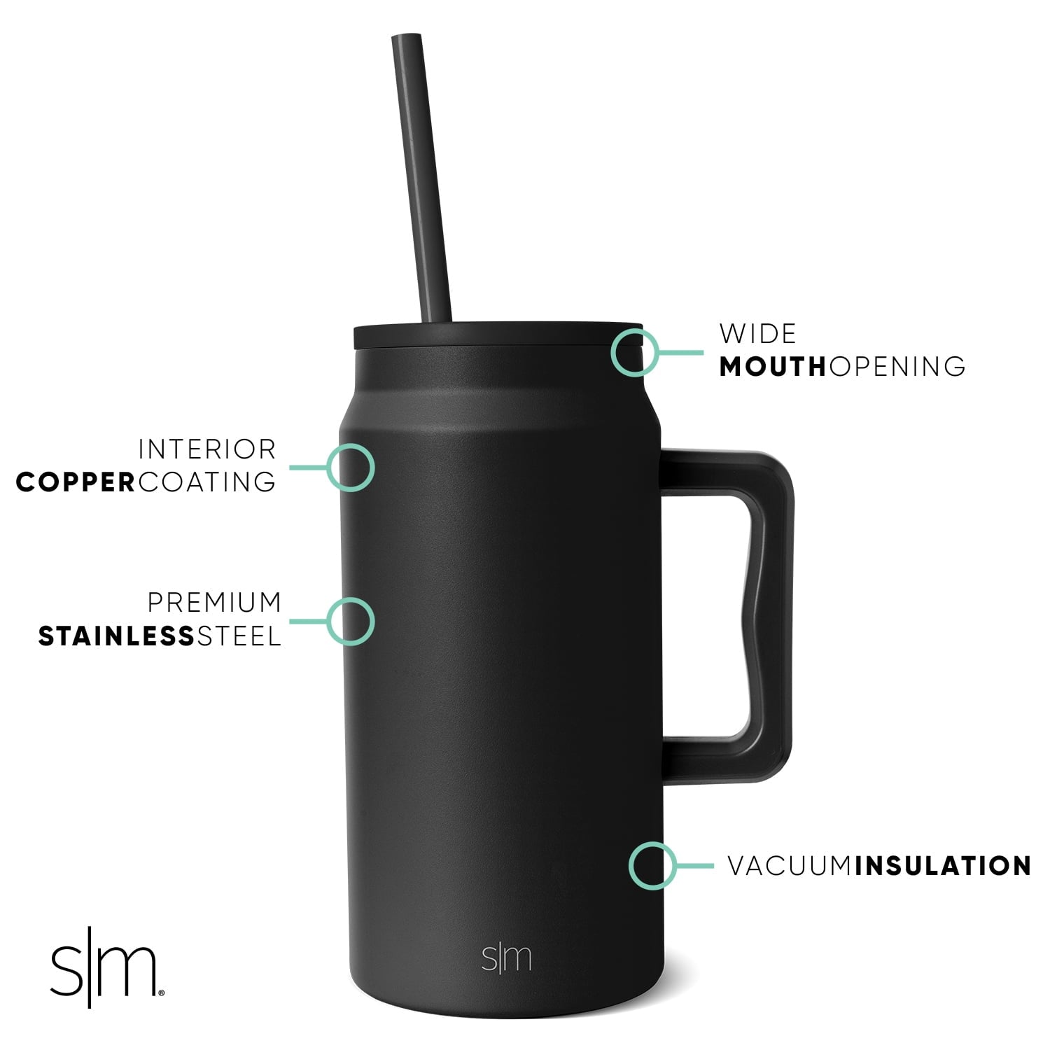 Simple Modern 50 fl oz Insulated Stainless Steel Trek Tumbler with Straw Lid | Midnight Black C406J