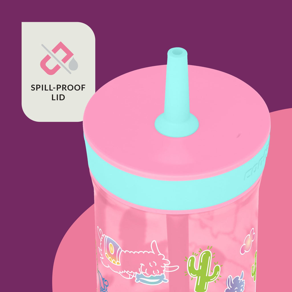 Contigo Kids Leighton Spill-Proof Tumbler with Straw, Ages 3+, Pink and Purple, 14 oz, 2 Pack C109B