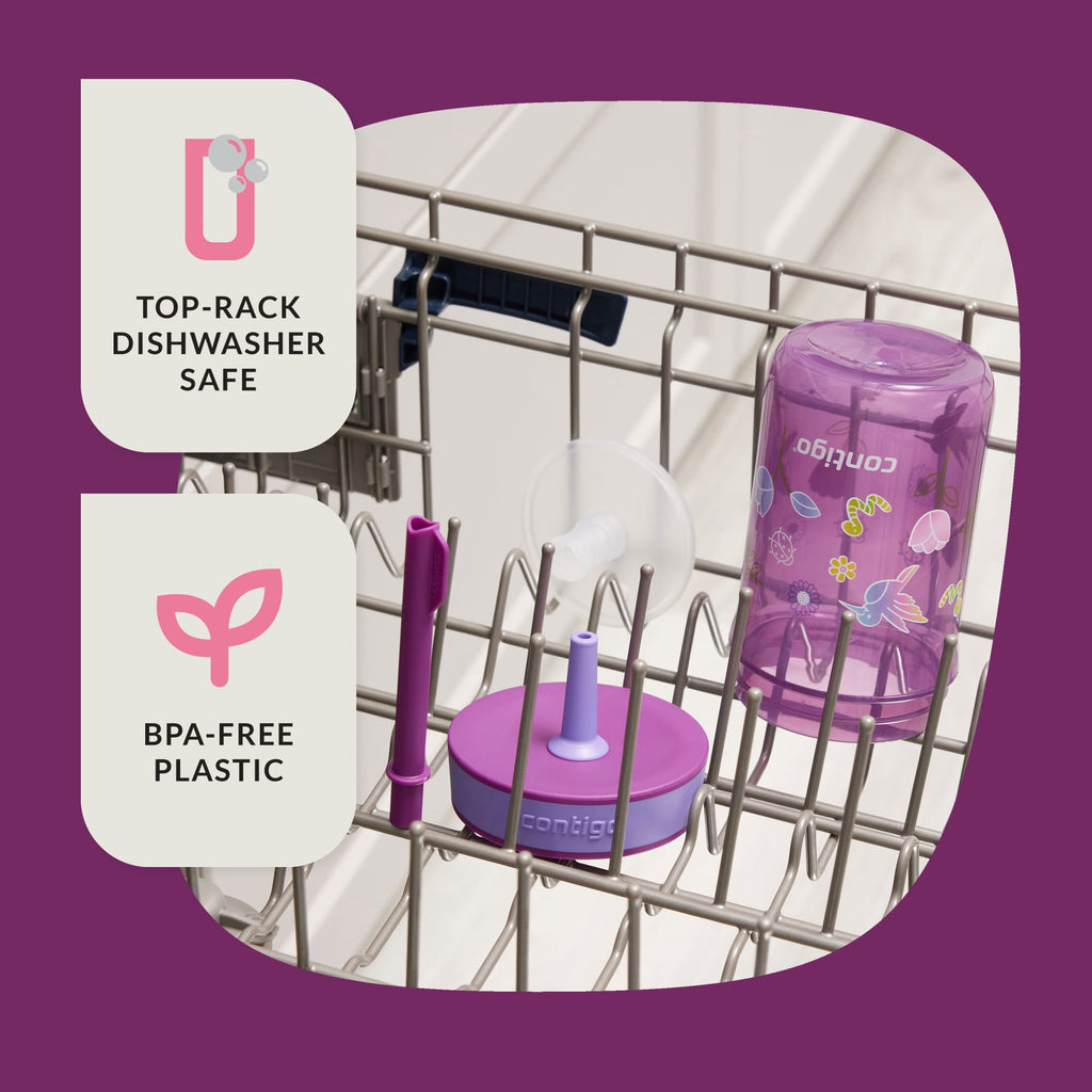 Contigo Kids Leighton Spill-Proof Tumbler with Straw, Ages 3+, Pink and Purple, 14 oz, 2 Pack C109B