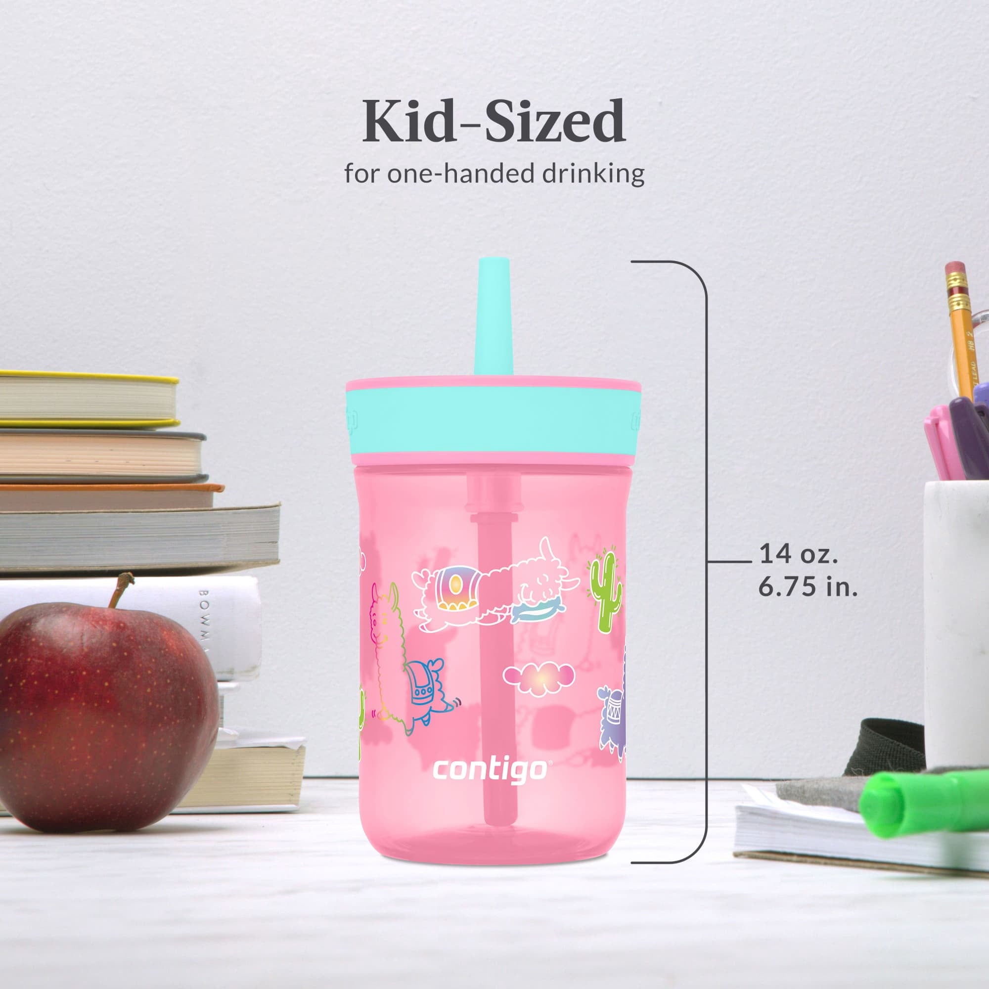 Contigo Kids Leighton Spill-Proof Tumbler with Straw, Ages 3+, Pink and Purple, 14 oz, 2 Pack C109B