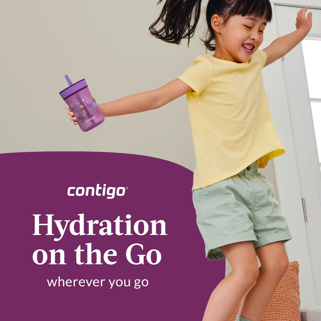 Contigo Kids Leighton Spill-Proof Tumbler with Straw, Ages 3+, Pink and Purple, 14 oz, 2 Pack C109B